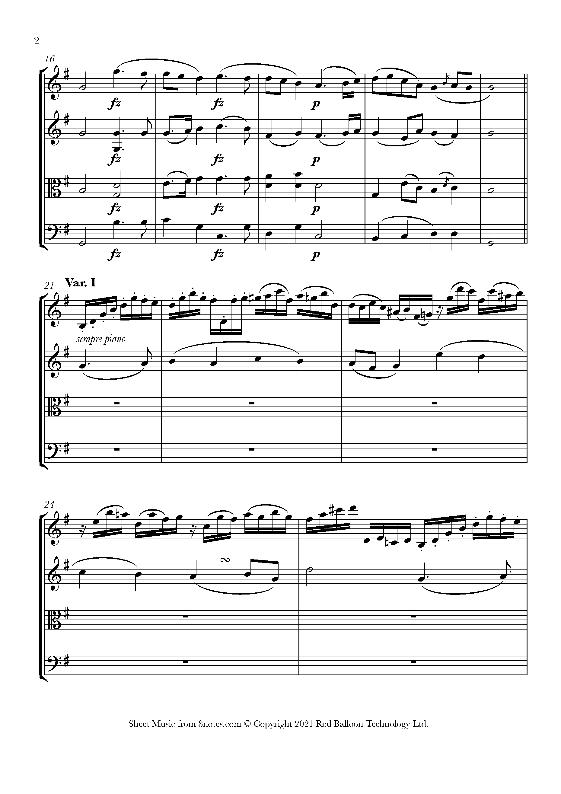 Haydn Emperor String Quartet, Op.76, No.3, Second Movement Sheet
