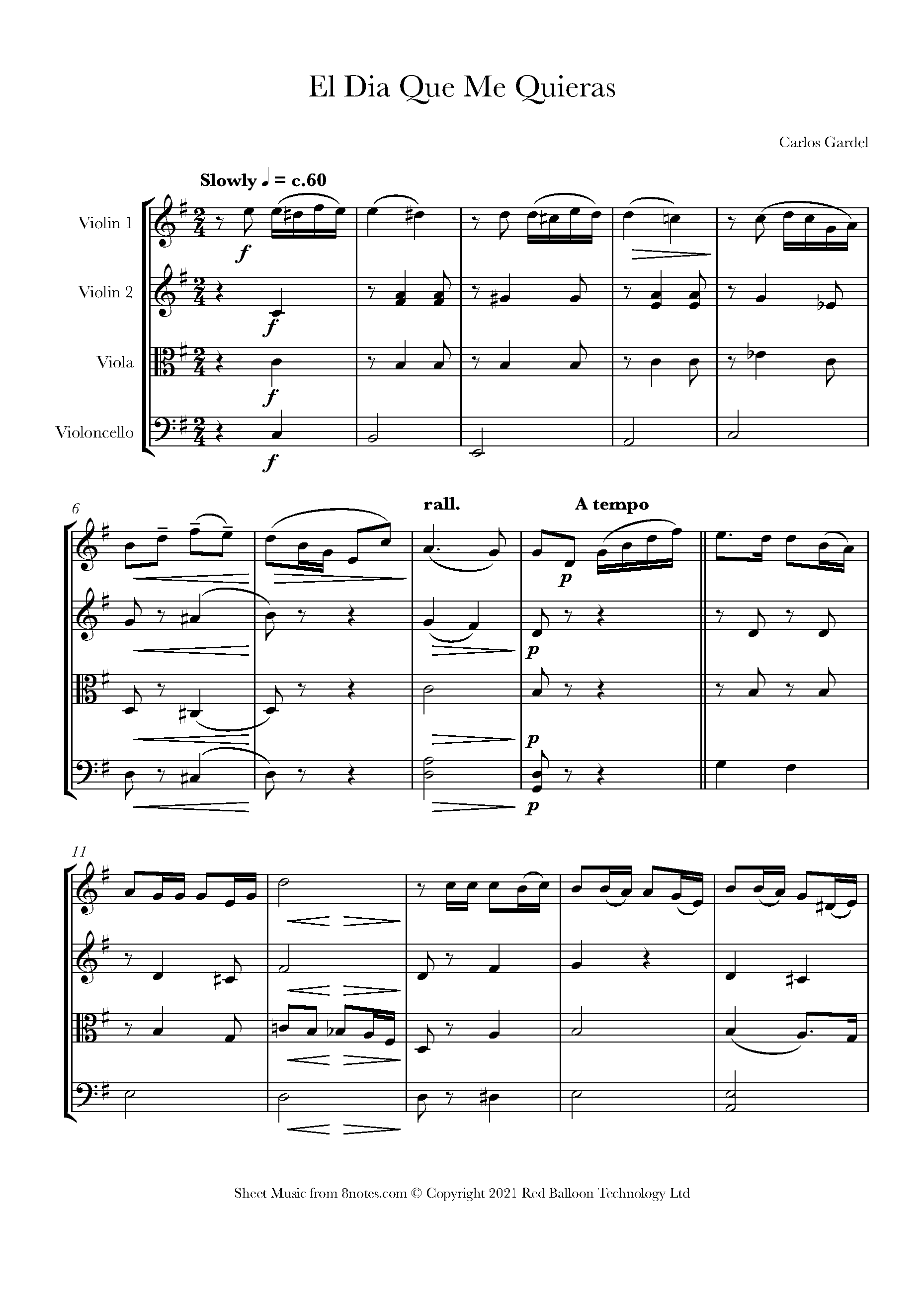 Carlos Gardel El Dia Que Me Quieras Sheet music for String Quartet Carlos Gardel El Dia Que Me Quieras Sheet music for String Quartet