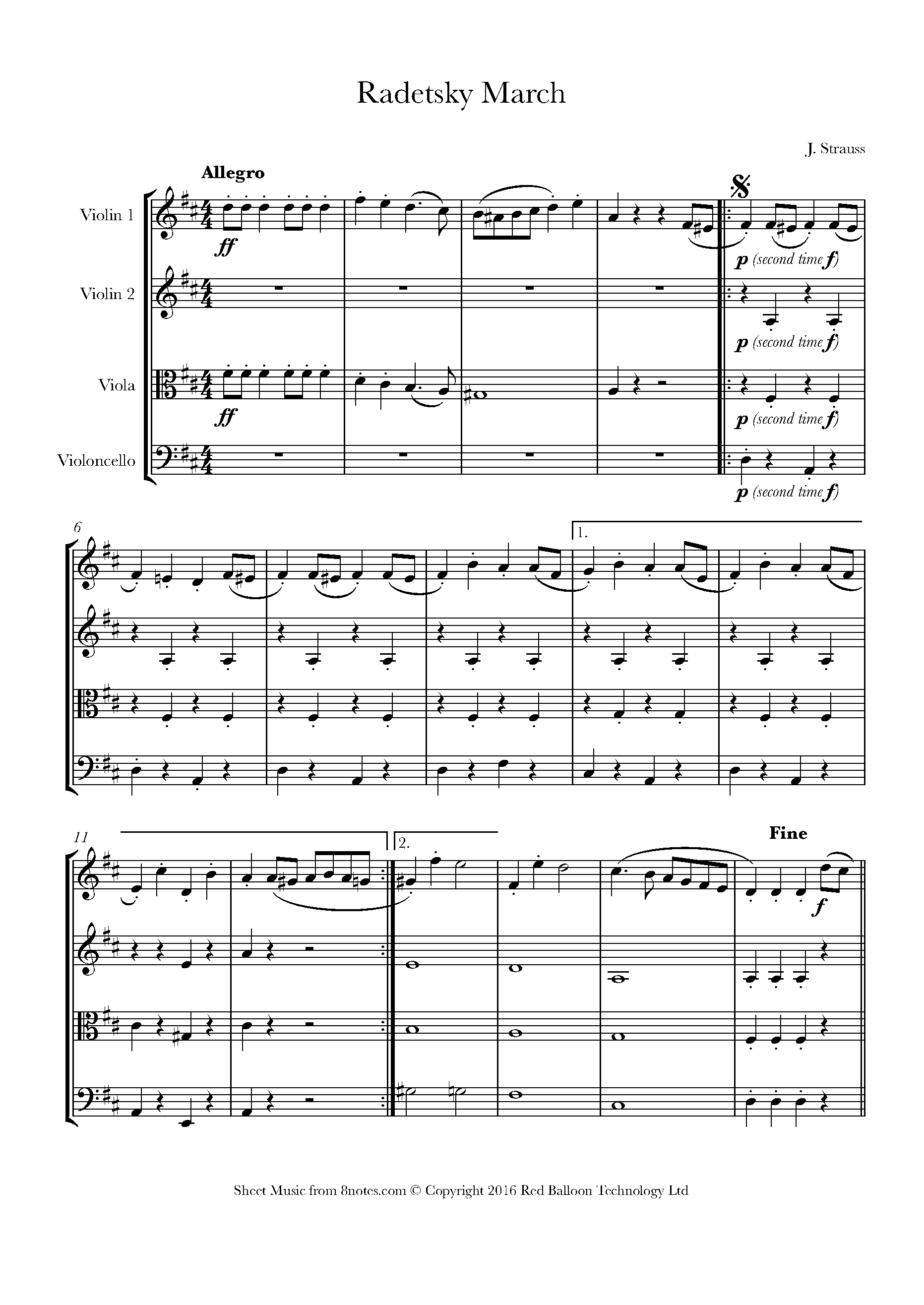 Strauss I - Radetsky March Sheet music for String Quartet - 8notes.com