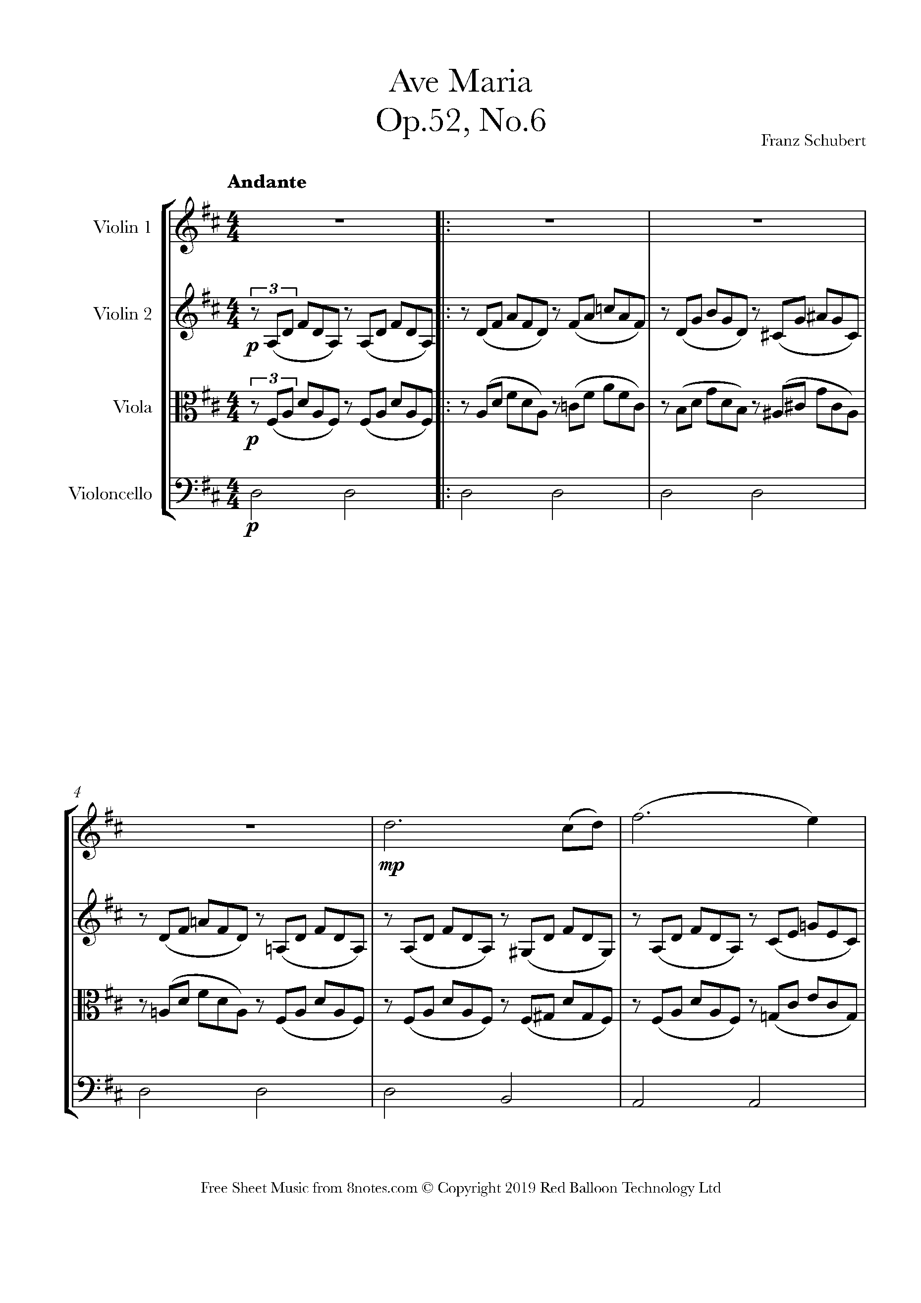 Schubert Ave Maria Sheet music for String Quartet