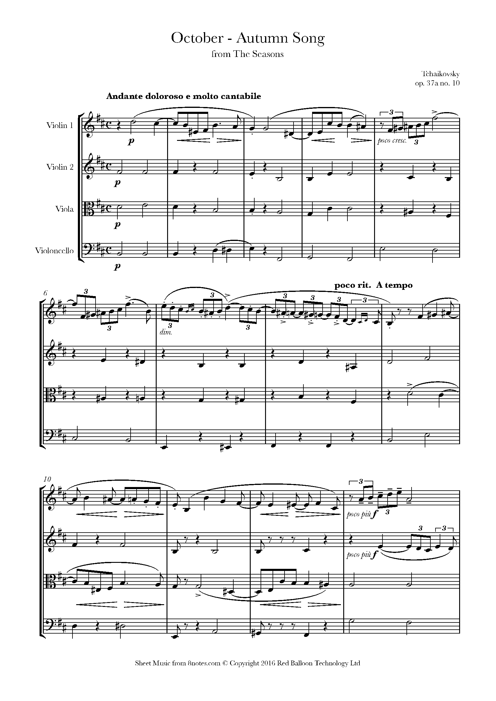 Tchaikovsky - October - Autumn Song from The Seasons op. 37a no. 10 ...