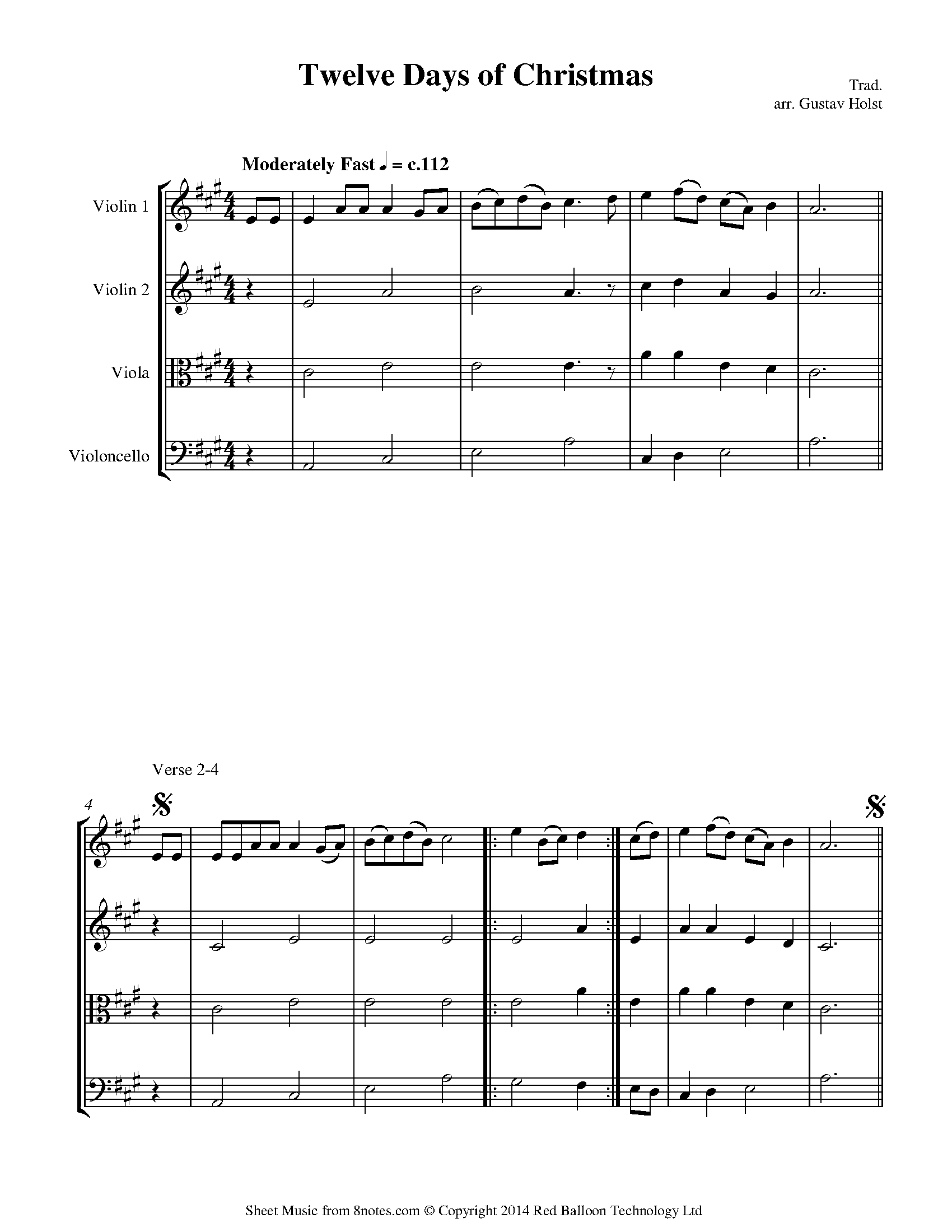 12 Days of Christmas Sheet music for String Quartet