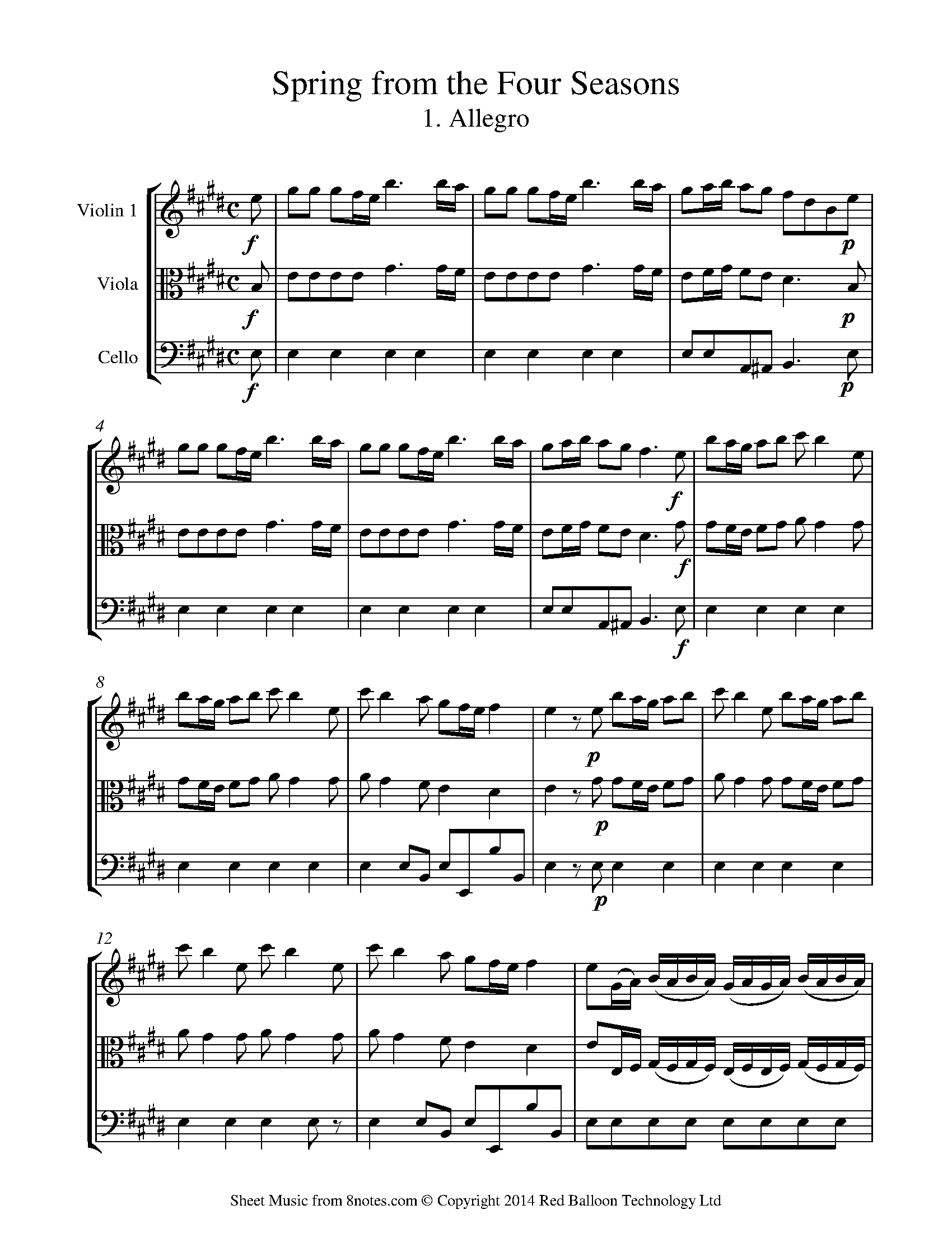 Vivaldi Spring from The Four Seasons 1. Allegro Sheet music for String trio