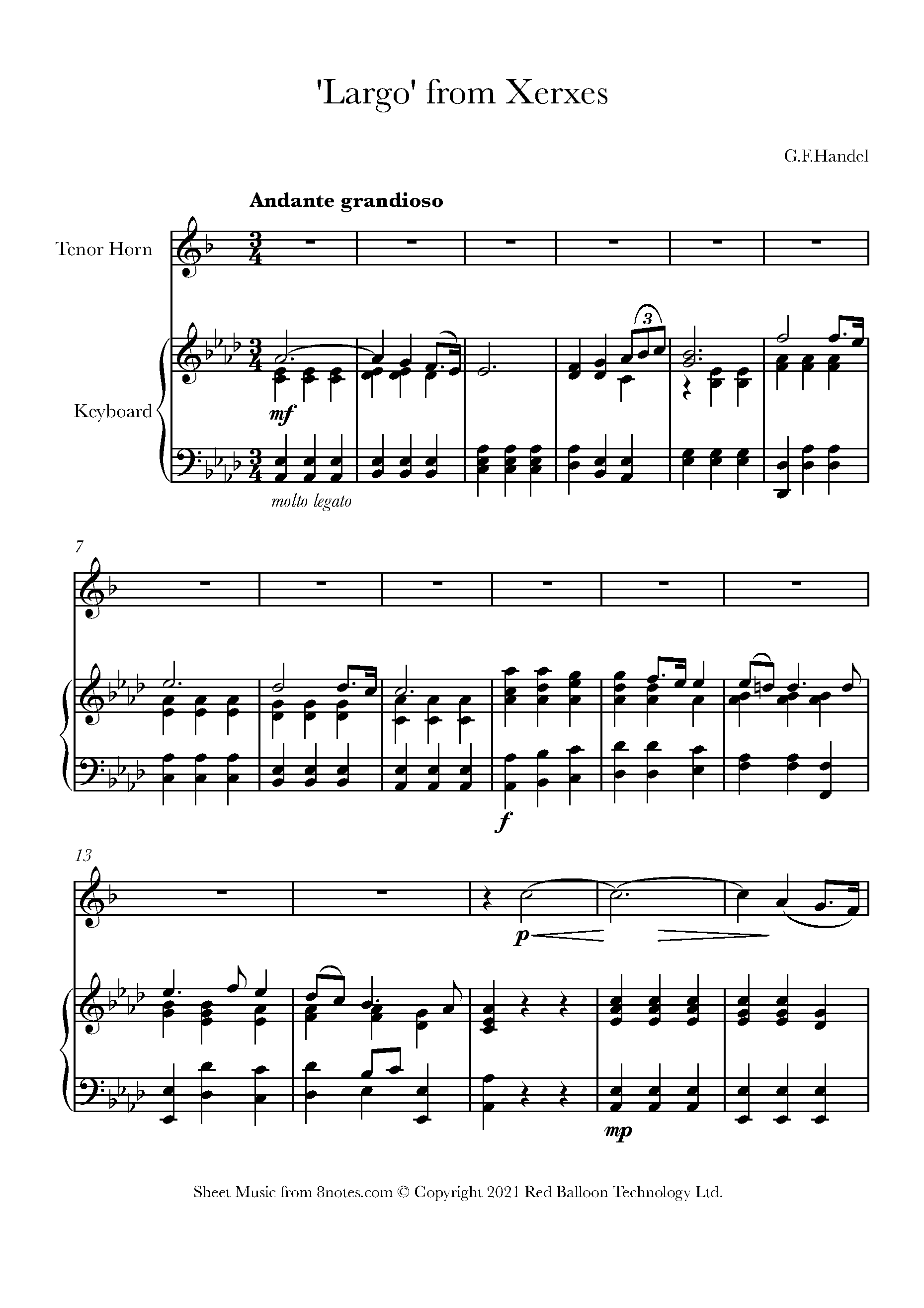 Handel Largo from Xerxes Sheet music for Tenor Horn