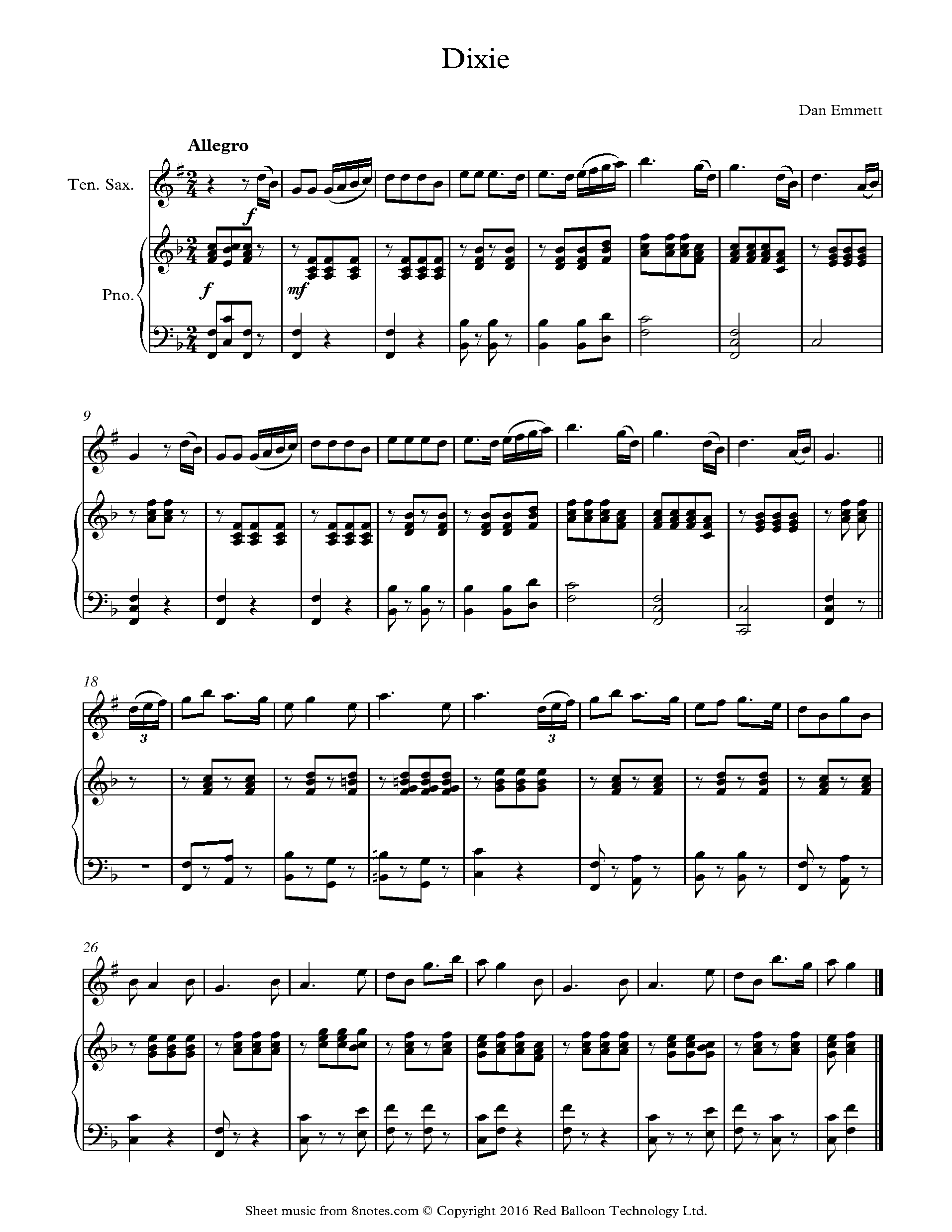 Dixie Sheet music for Tenor Saxophone