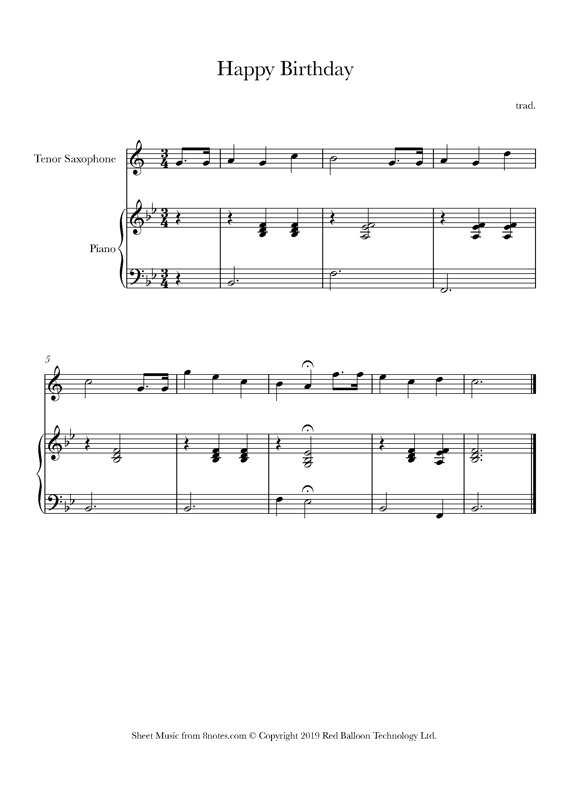 Happy Birthday To You Sheet Music For Tenor Saxophone 8notes Happy Birthday To You Sheet Music For Tenor Saxophone 8notes