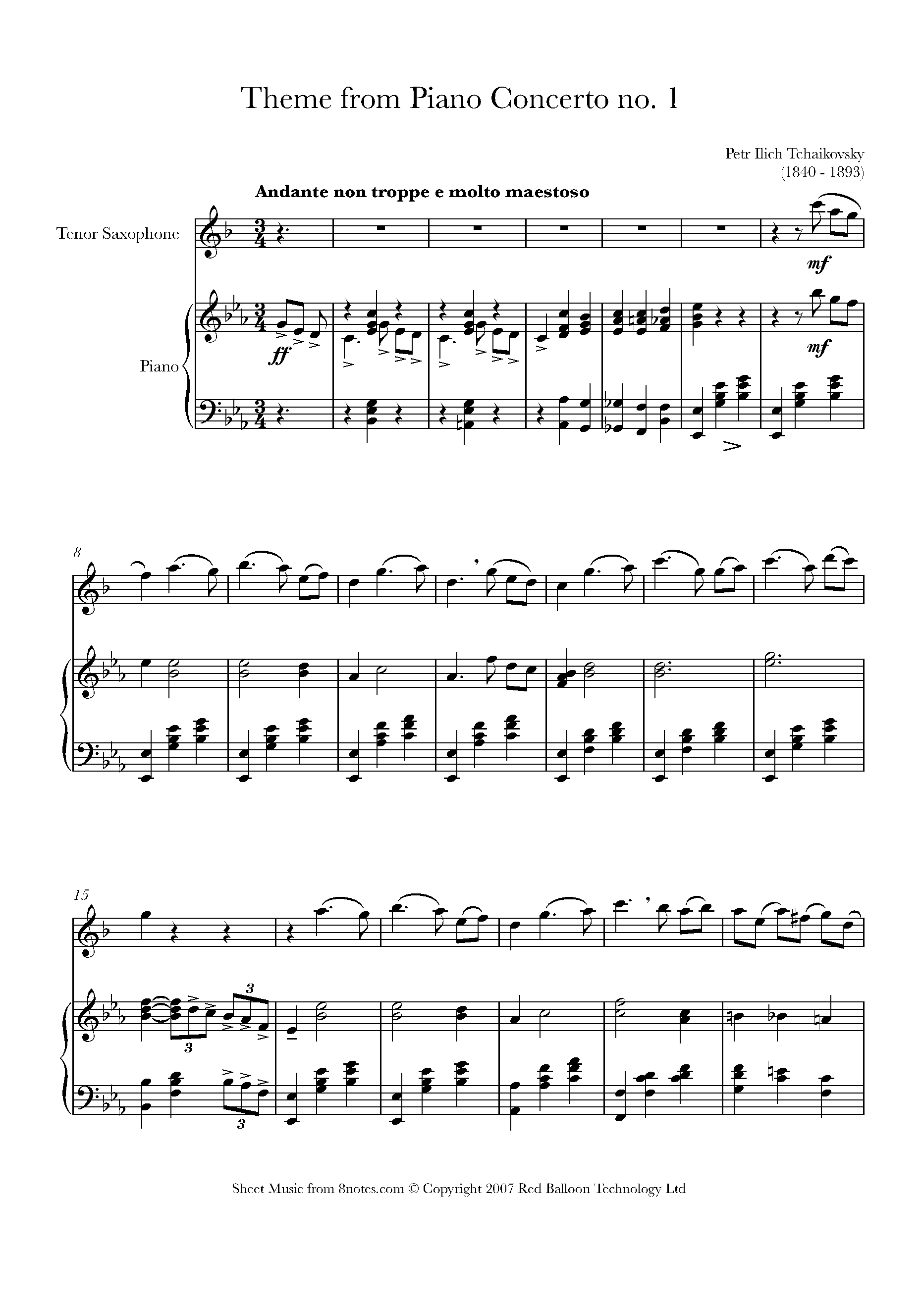Tchaikovsky Theme from Piano Concerto No.1 Sheet music for Tenor