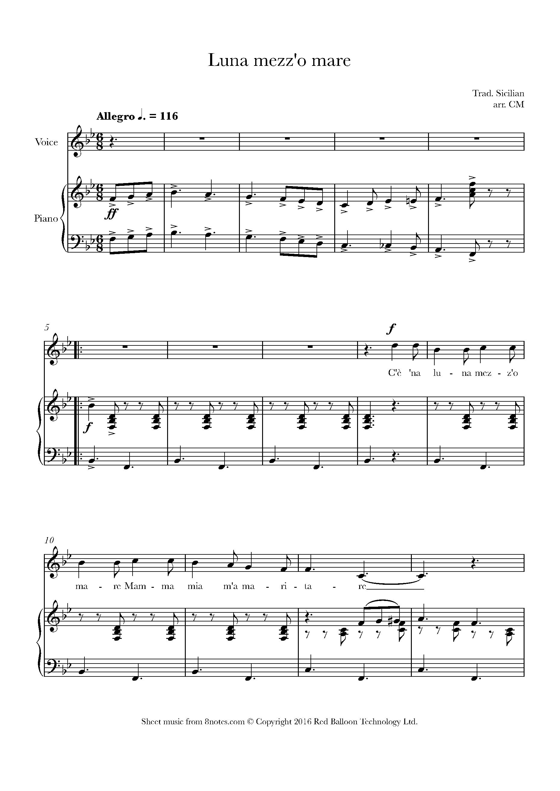 Luna Mezz'o Mare Lyrics Translated To English Luna mezz'o mare Sheet music for Tenor Voice - 8notes.com