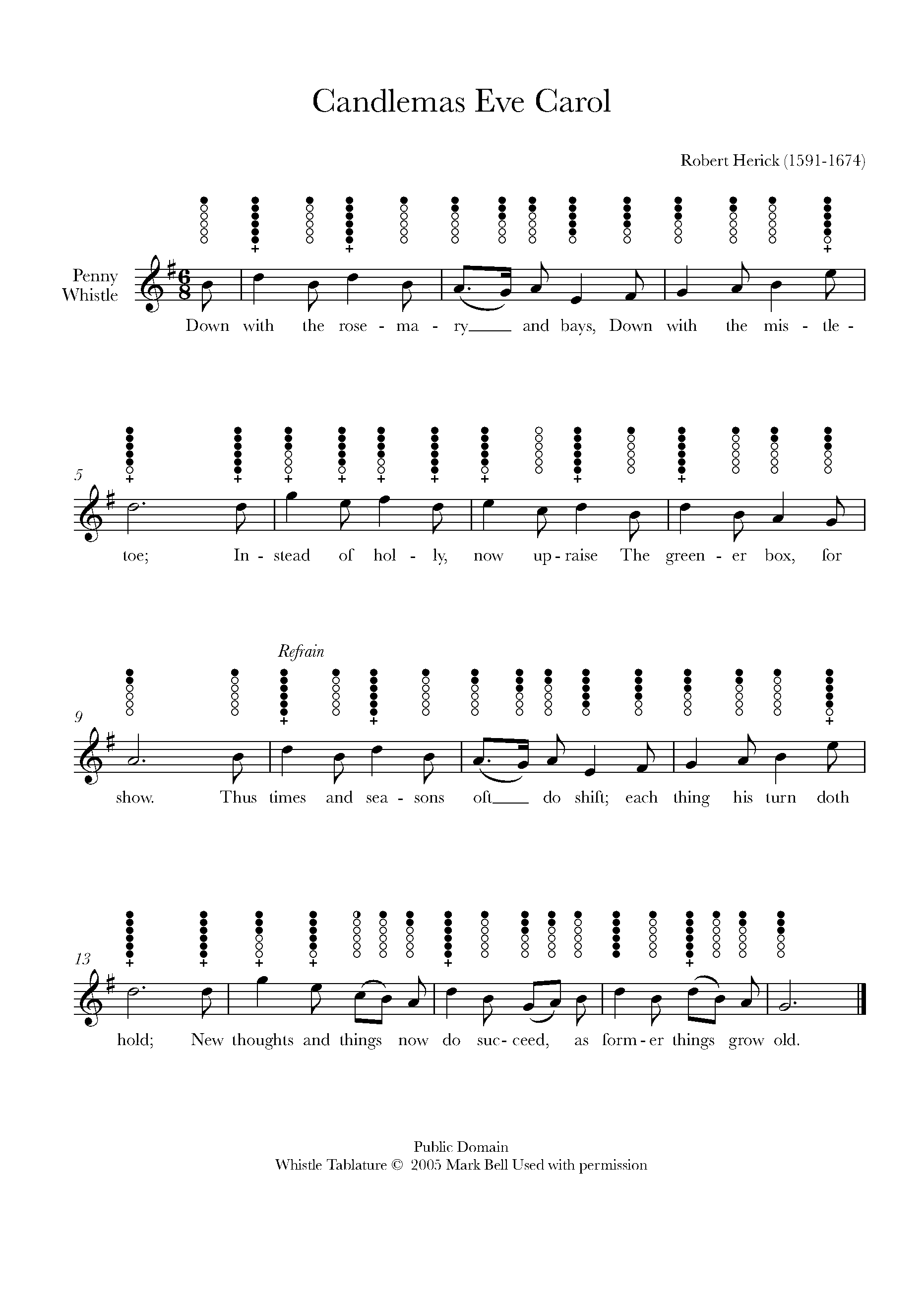 Robert Herick Candlemas Eve Carol Sheet music for Tin Whistle