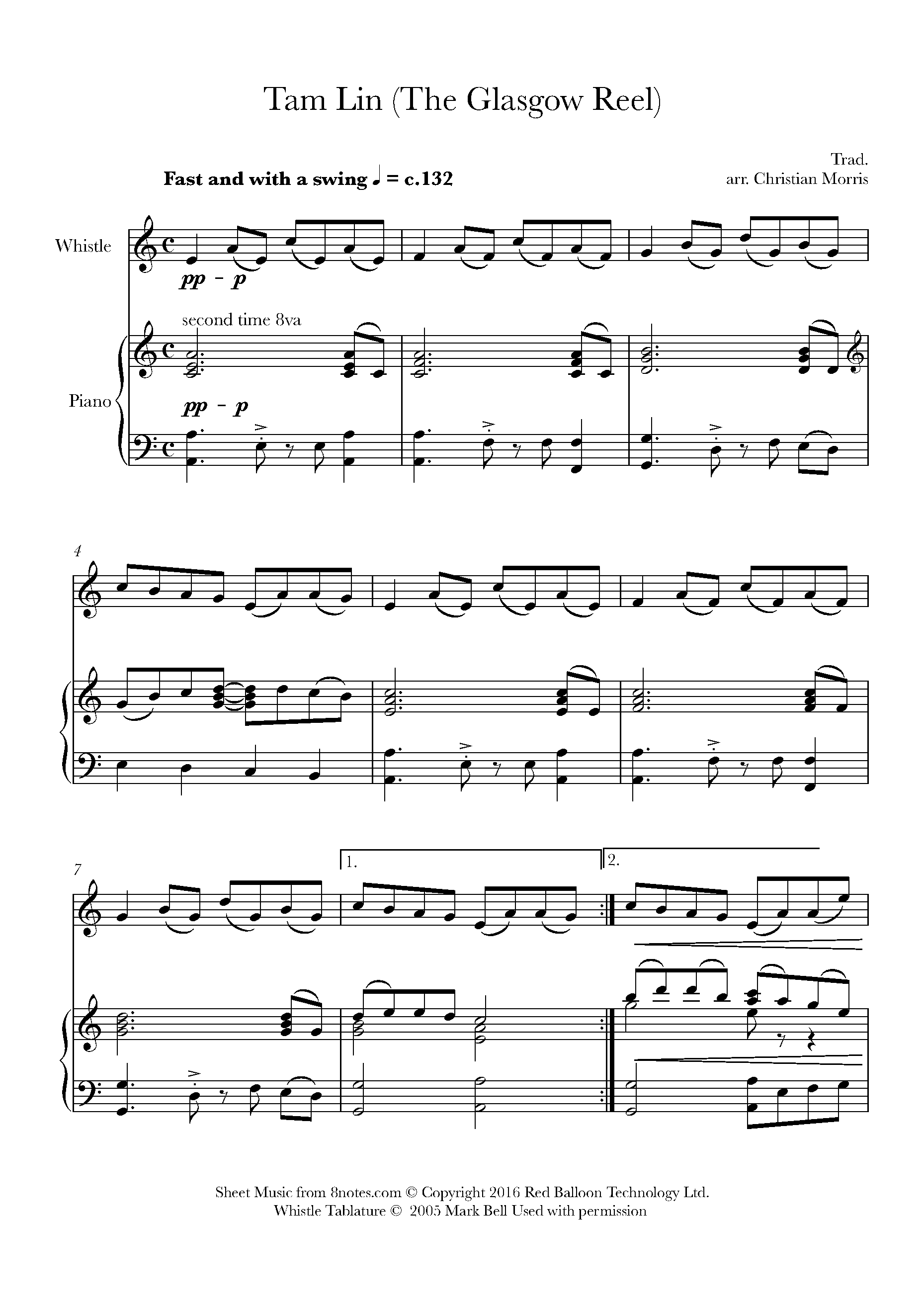 Tam Lin (The Glasgow Reel) Sheet music for Tin Whistle