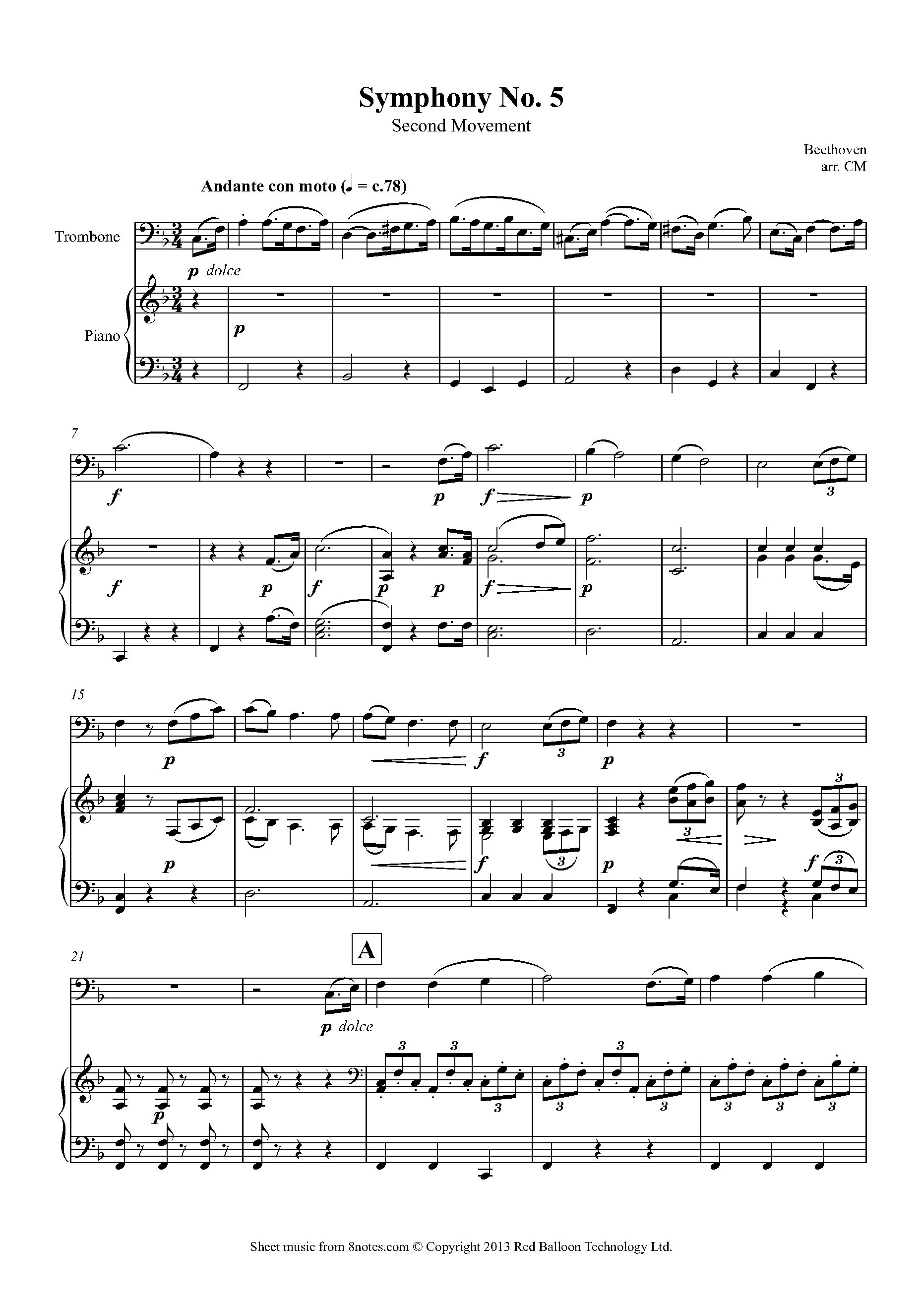 Beethoven Symphony No.5 2nd movement Sheet music for Trombone