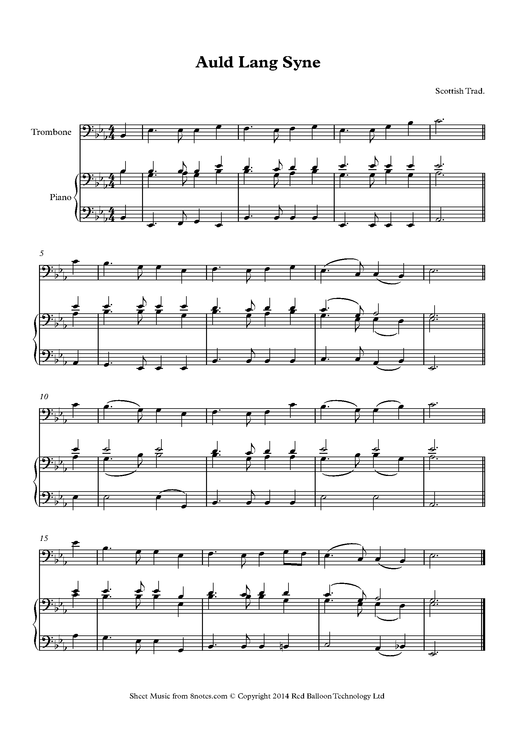 Auld Lang Syne Sheet music for Trombone - 8notes.com