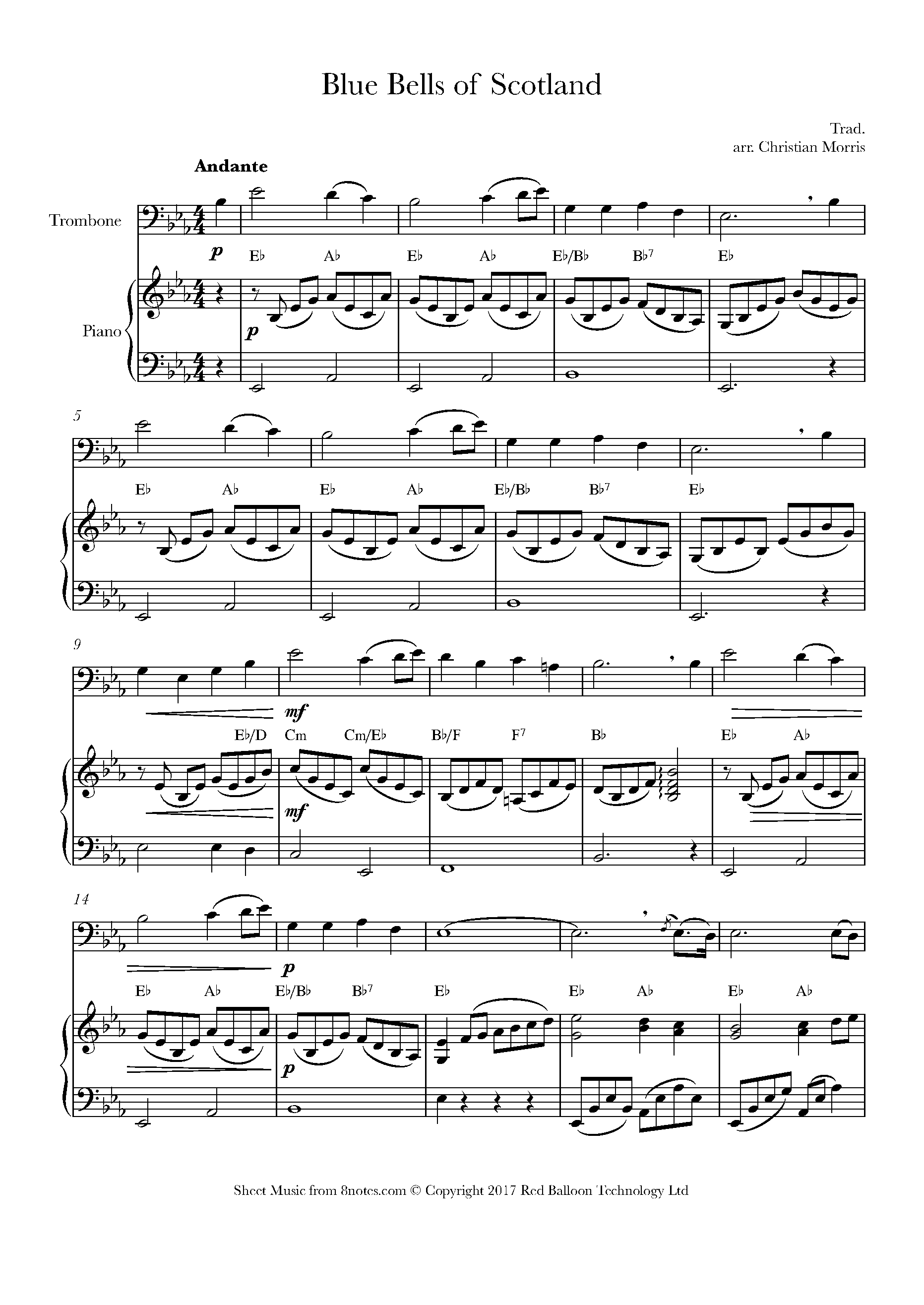 Blue Bells of Scotland for Trombone Free Sheet music for Trombone 8notes