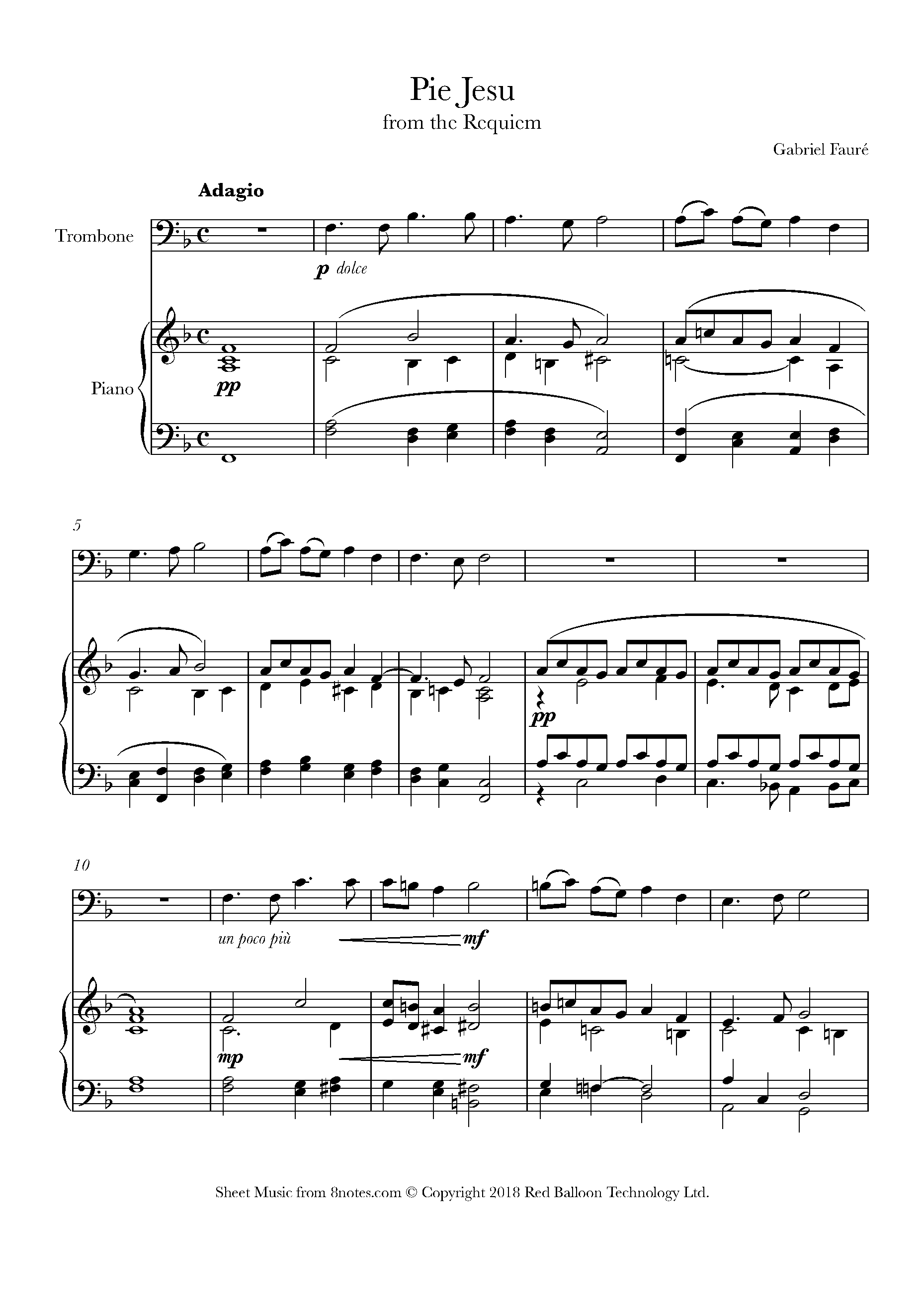 Fauré Pie Jesu Sheet music for Trombone