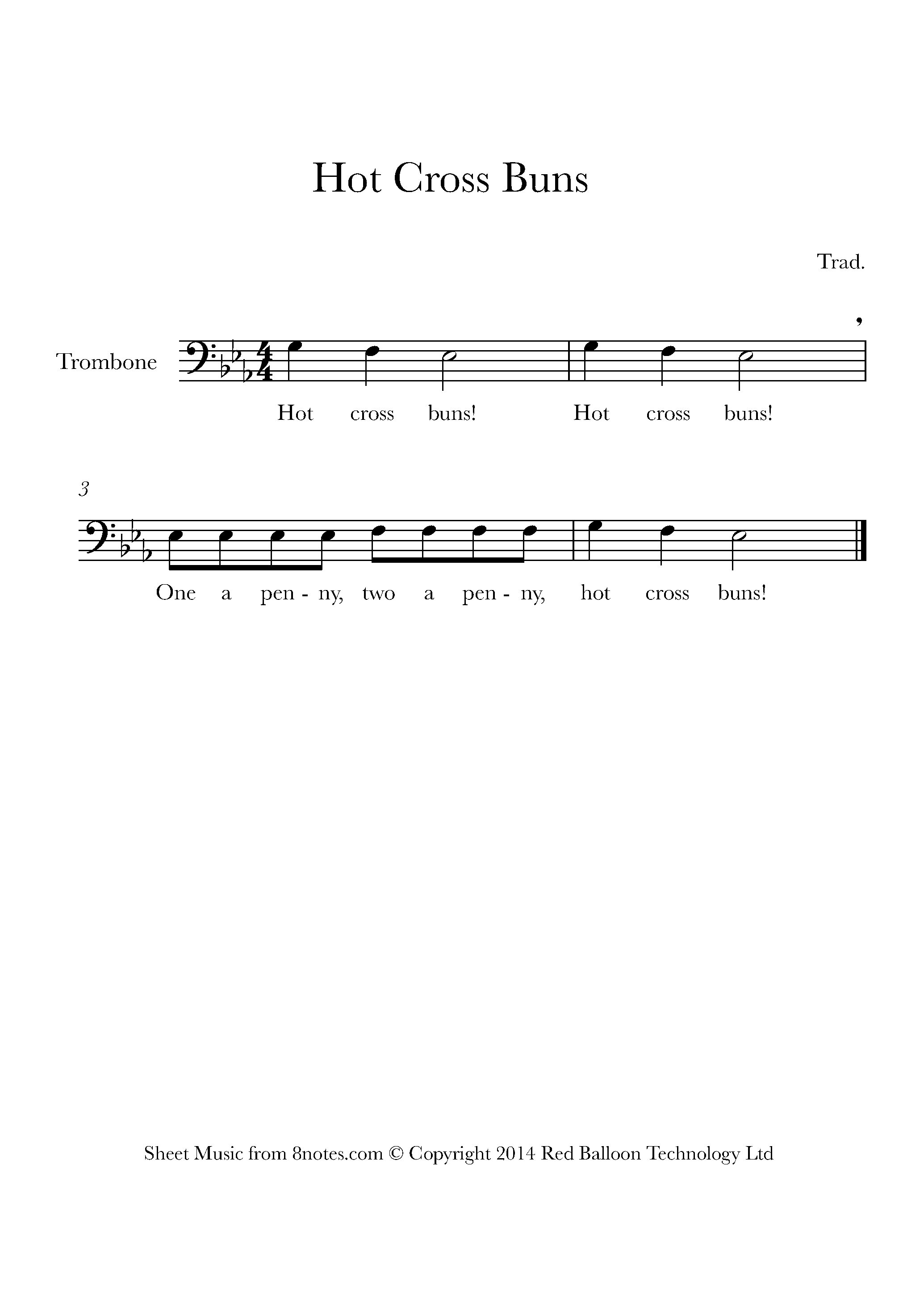 Hot Cross Buns Sheet Music For Trombone 8notes Com.