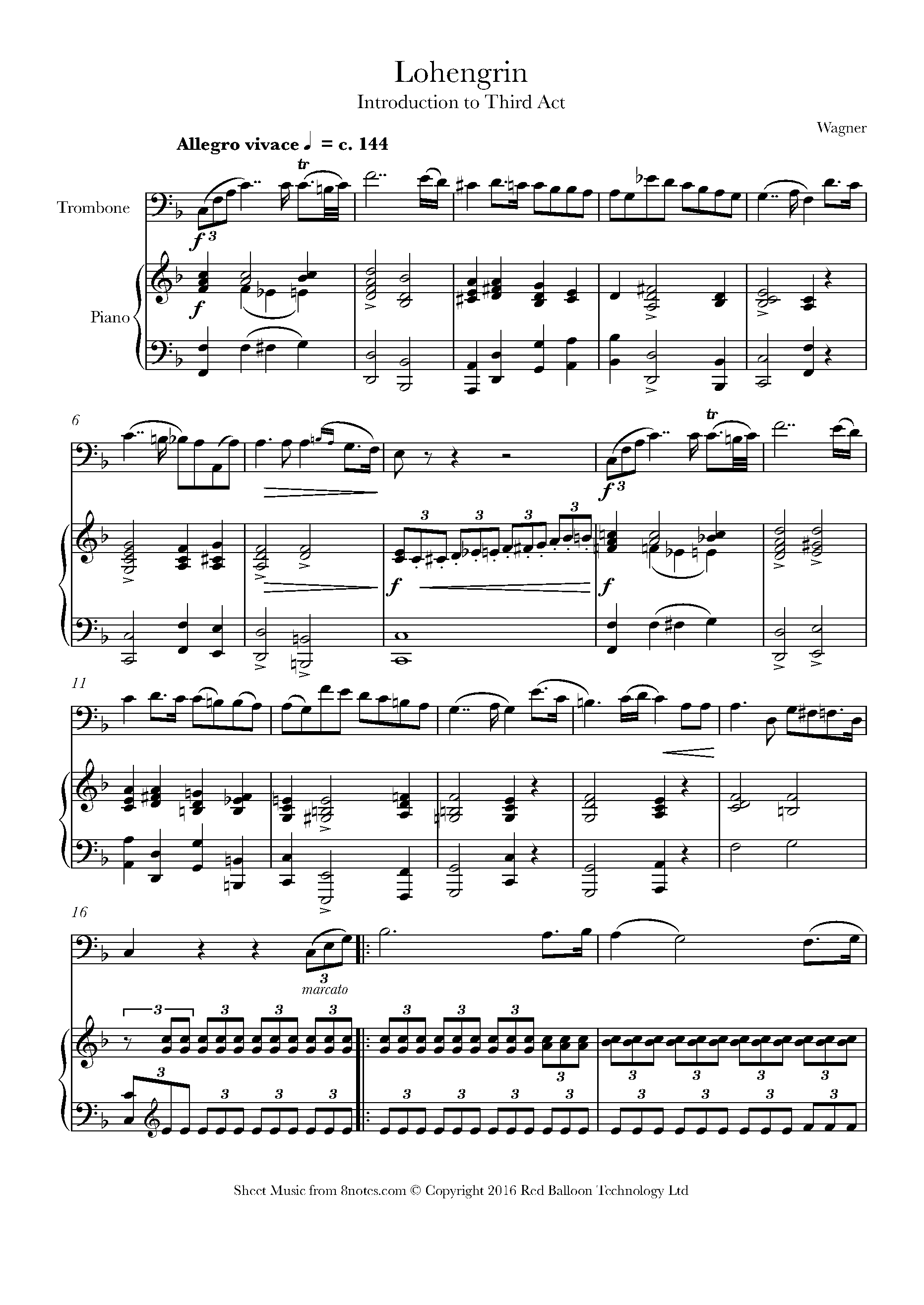 Wagner Lohengrin Introduction to Third Act Sheet music for Trombone