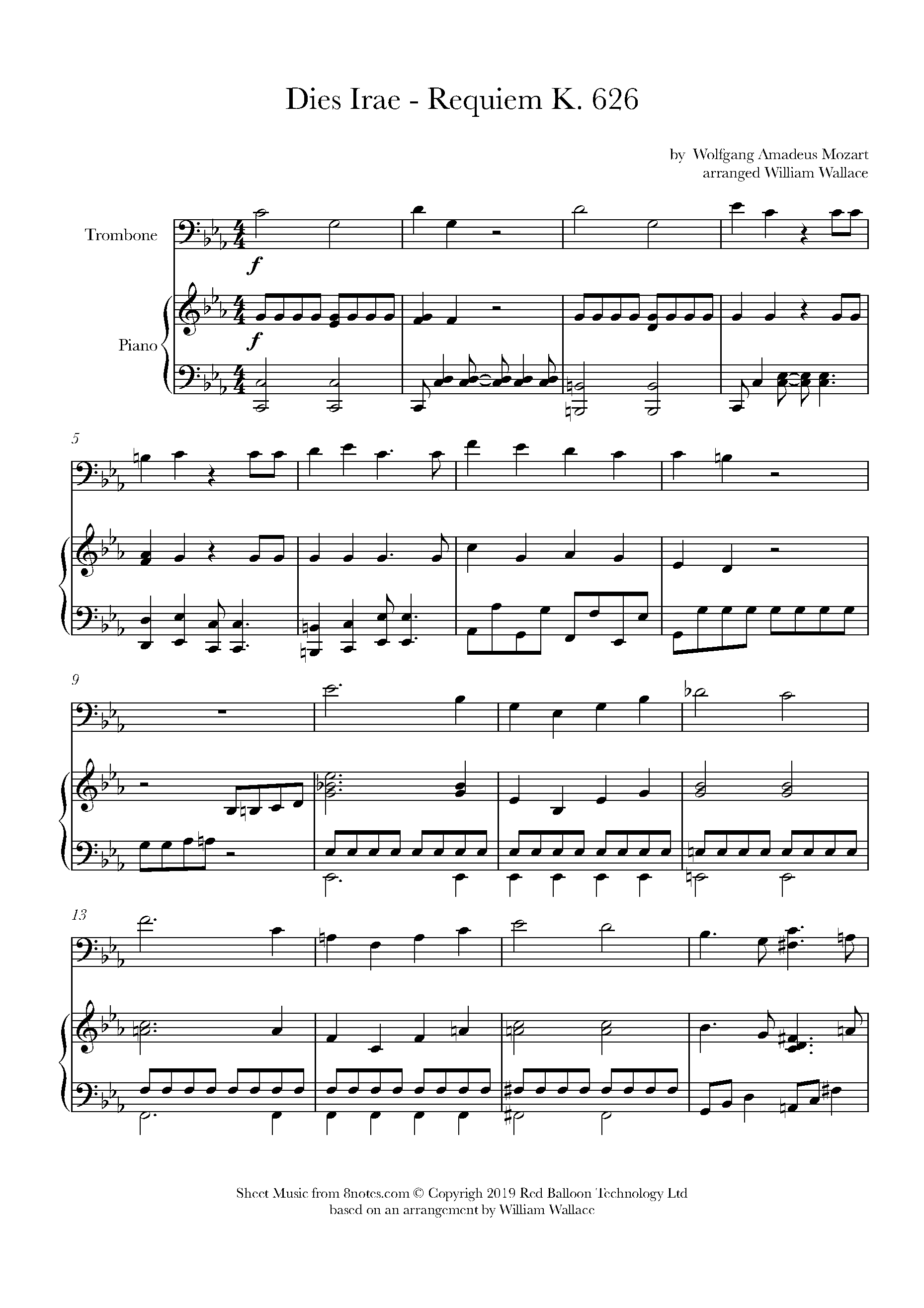 Mozart Dies Irae Requiem in D Minor K. 626 Sheet music for Trombone