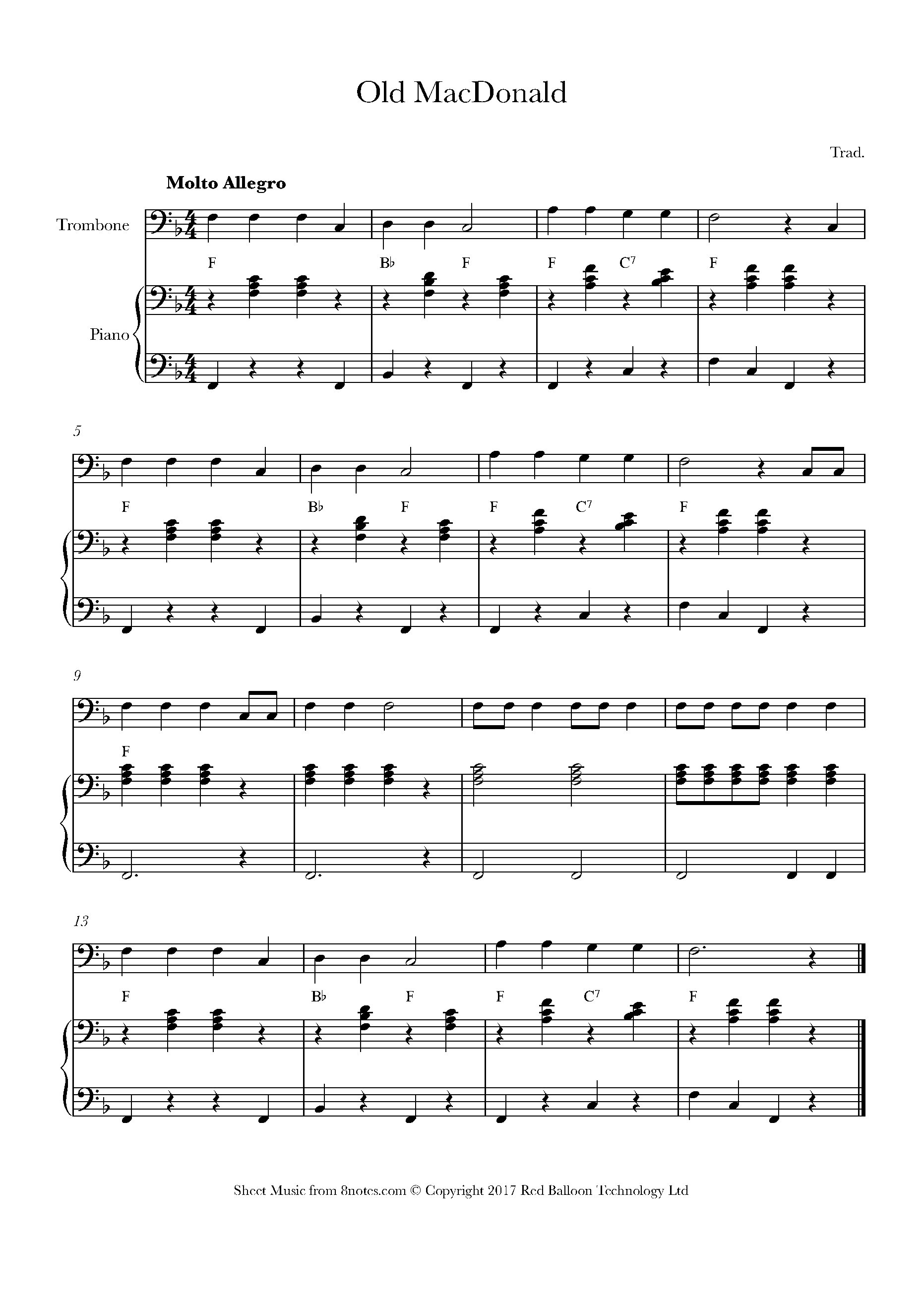 Old MacDonald Had a Farm Sheet music for Trombone