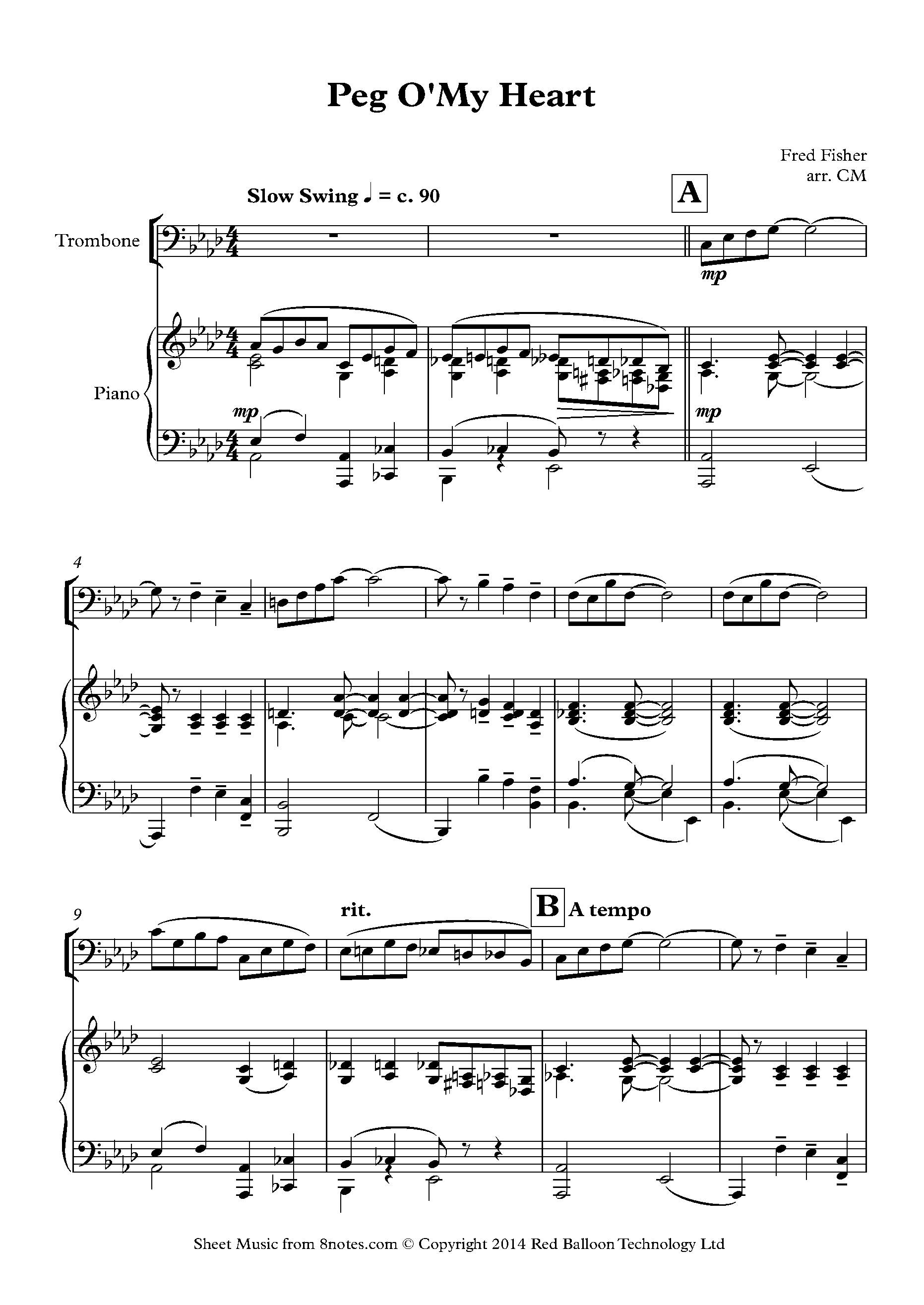 Fred Fisher Peg O'My Heart Sheet music for Trombone