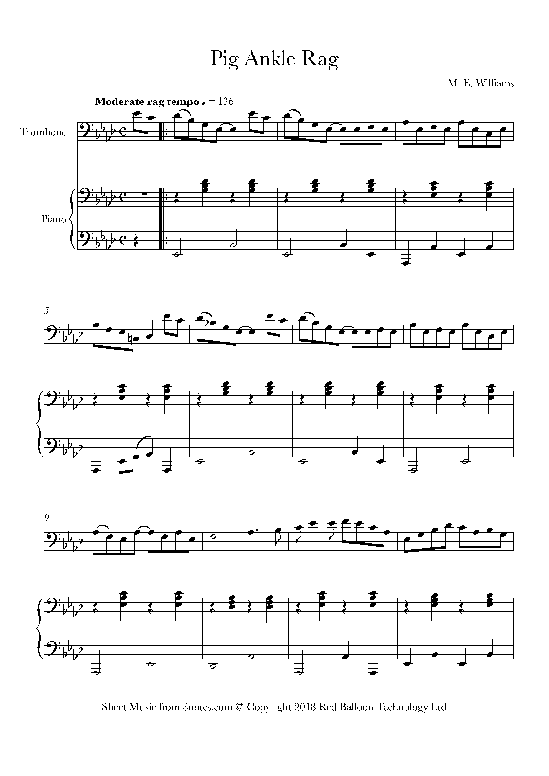 M. E. Williams Pig Ankle Rag Sheet music for Trombone
