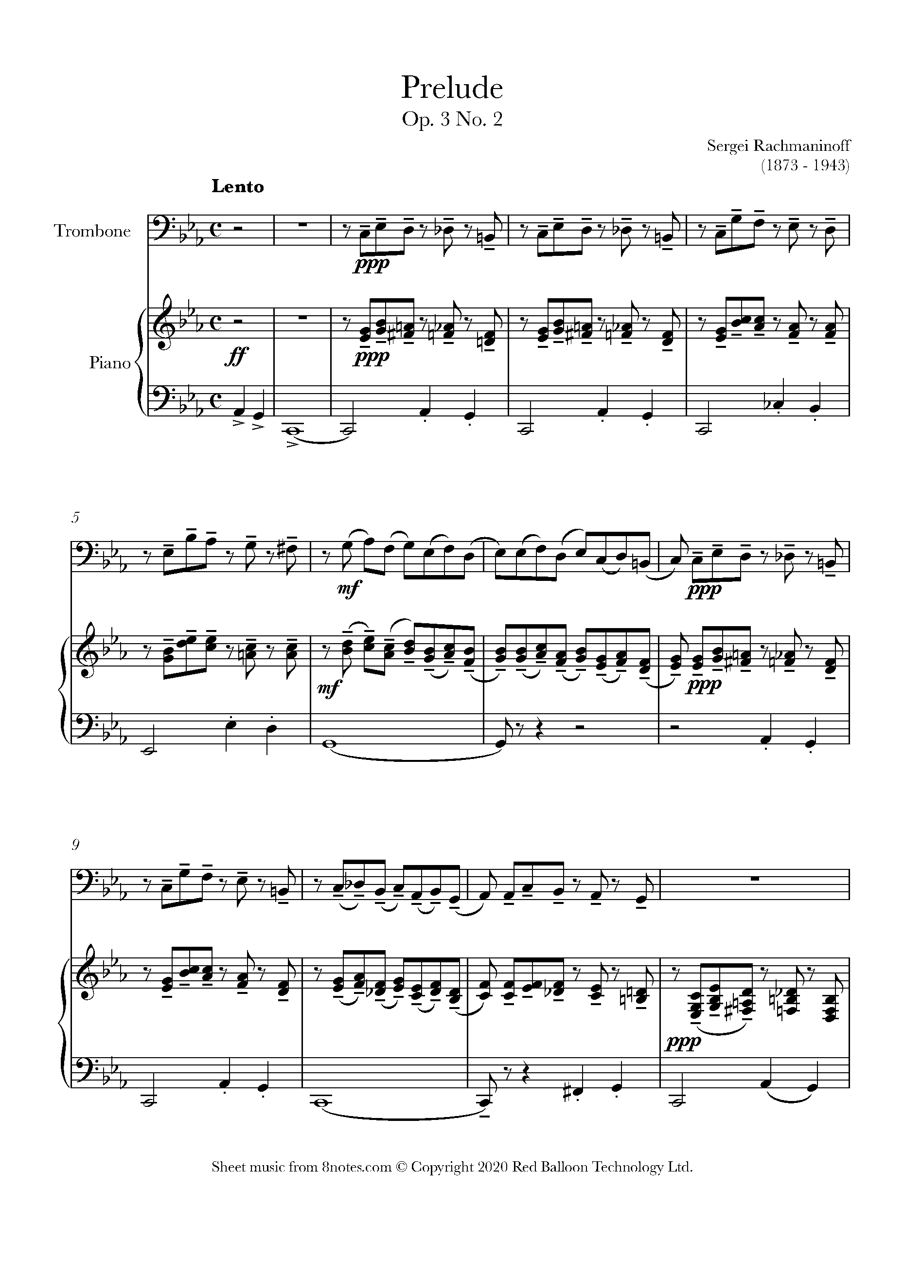 Rachmaninoff Sergei Prelude in C sharp Minor Op. 3 No. 2 for Trombone Free Sheet music for Trombone 8notes