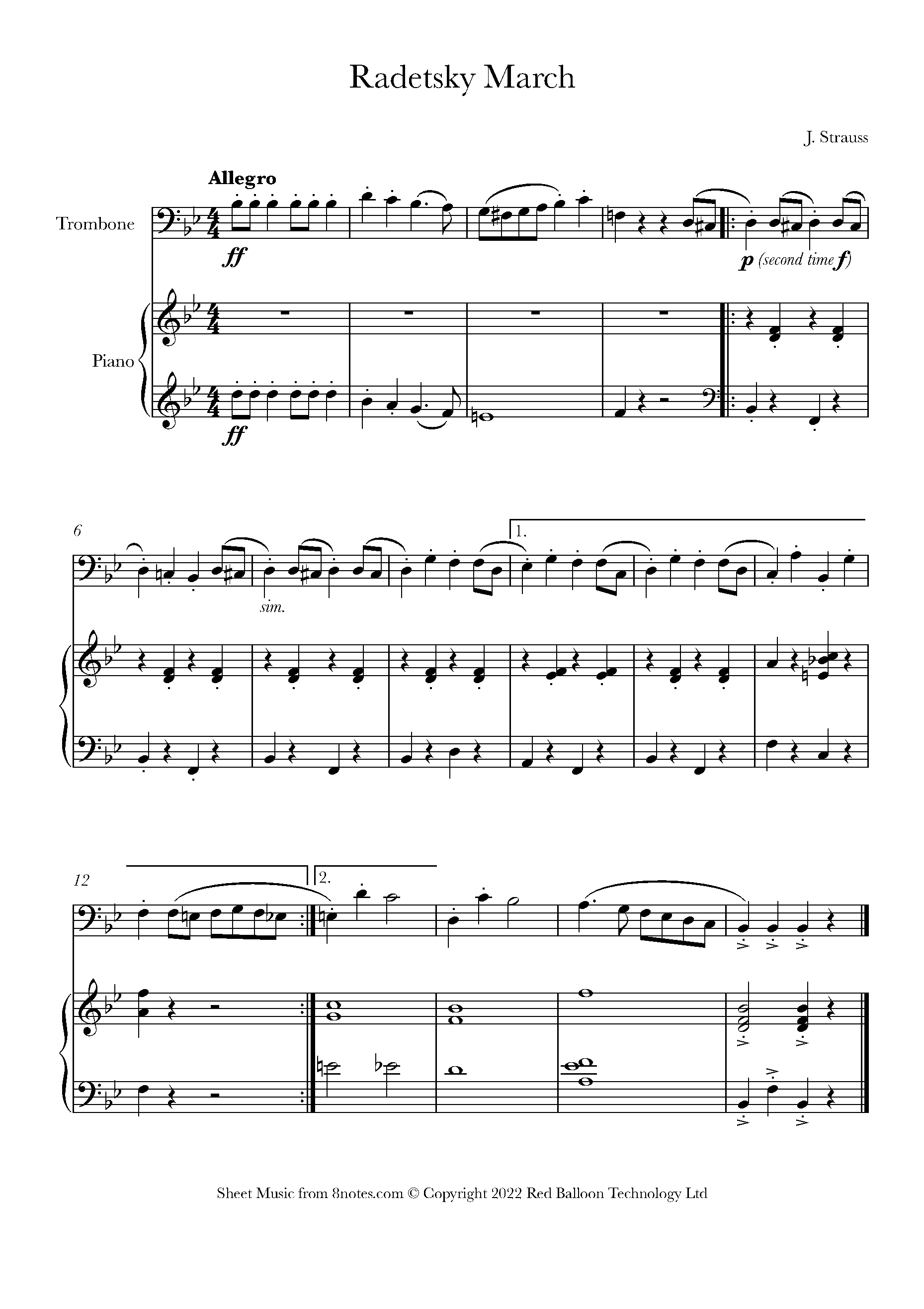 Strauss I Radetsky March Sheet music for Trombone