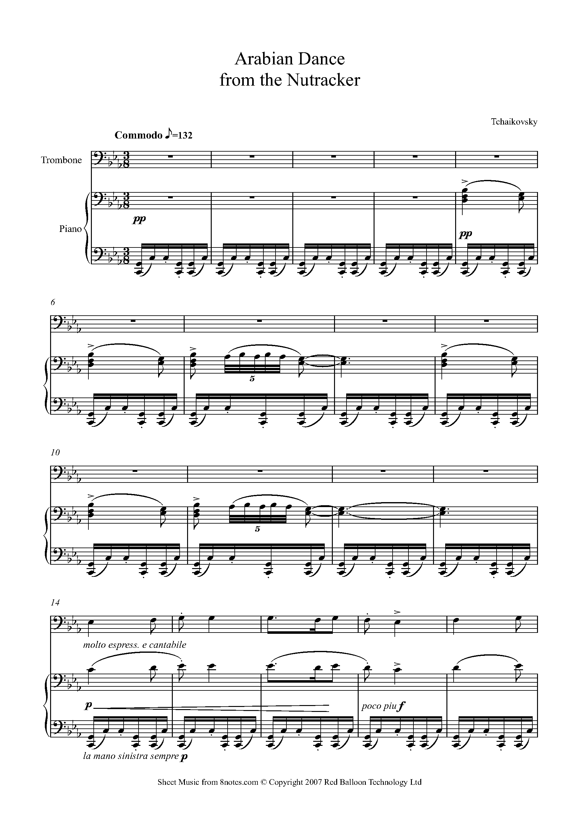 Tchaikovsky Arabian Dance from the Nutcracker Sheet music for Trombone