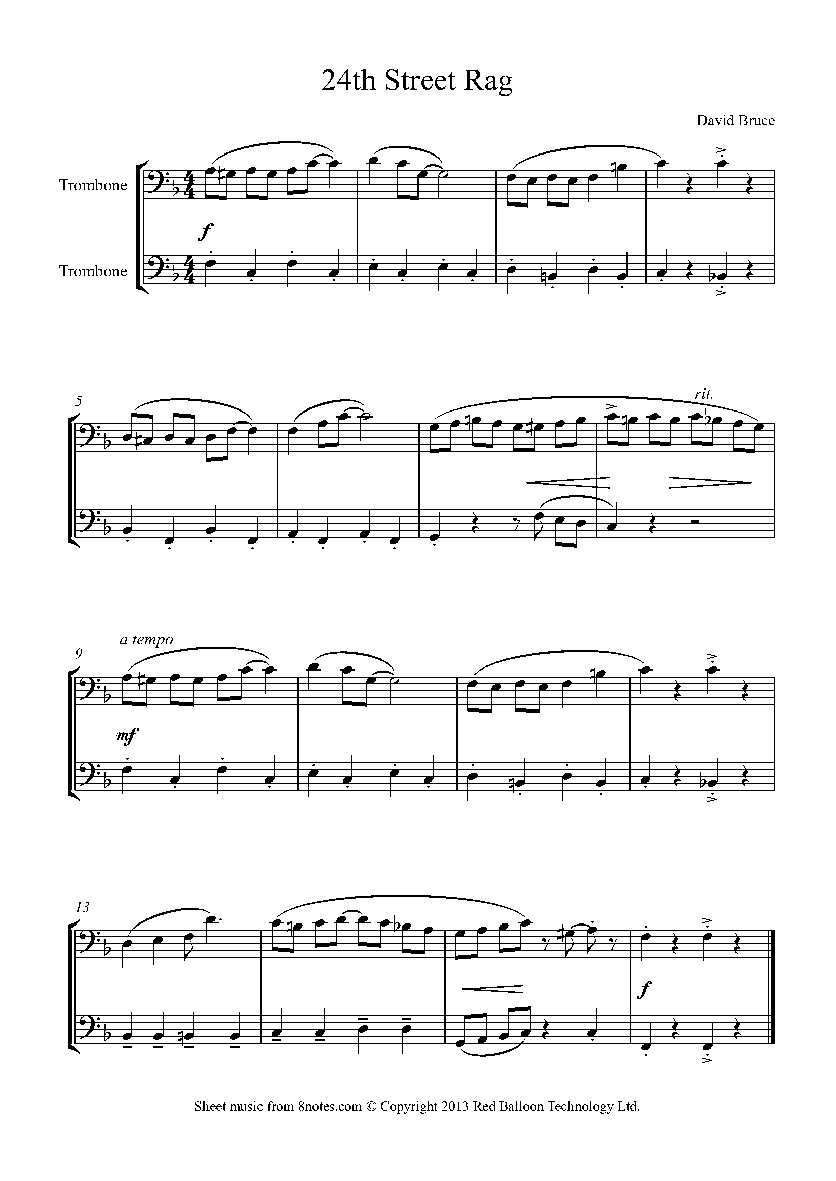 David Bruce 24th Street Rag Sheet music for Trombone Duet
