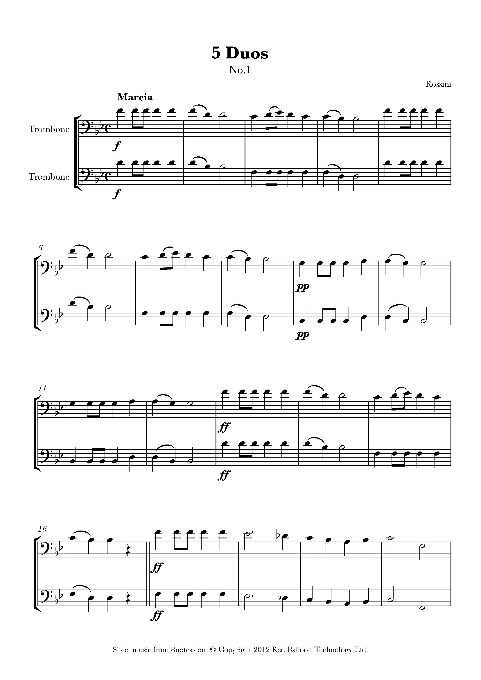Rossini 5 Duos No.1 Marcia Sheet music for Trombone Duet