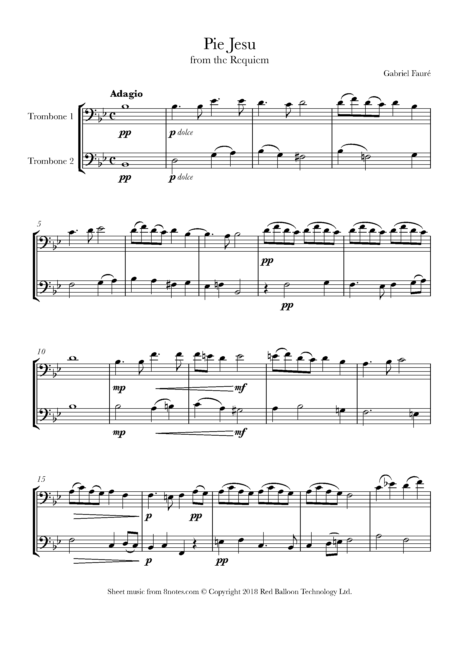 ﻿Fauré Pie Jesu Sheet music for Trombone Duet