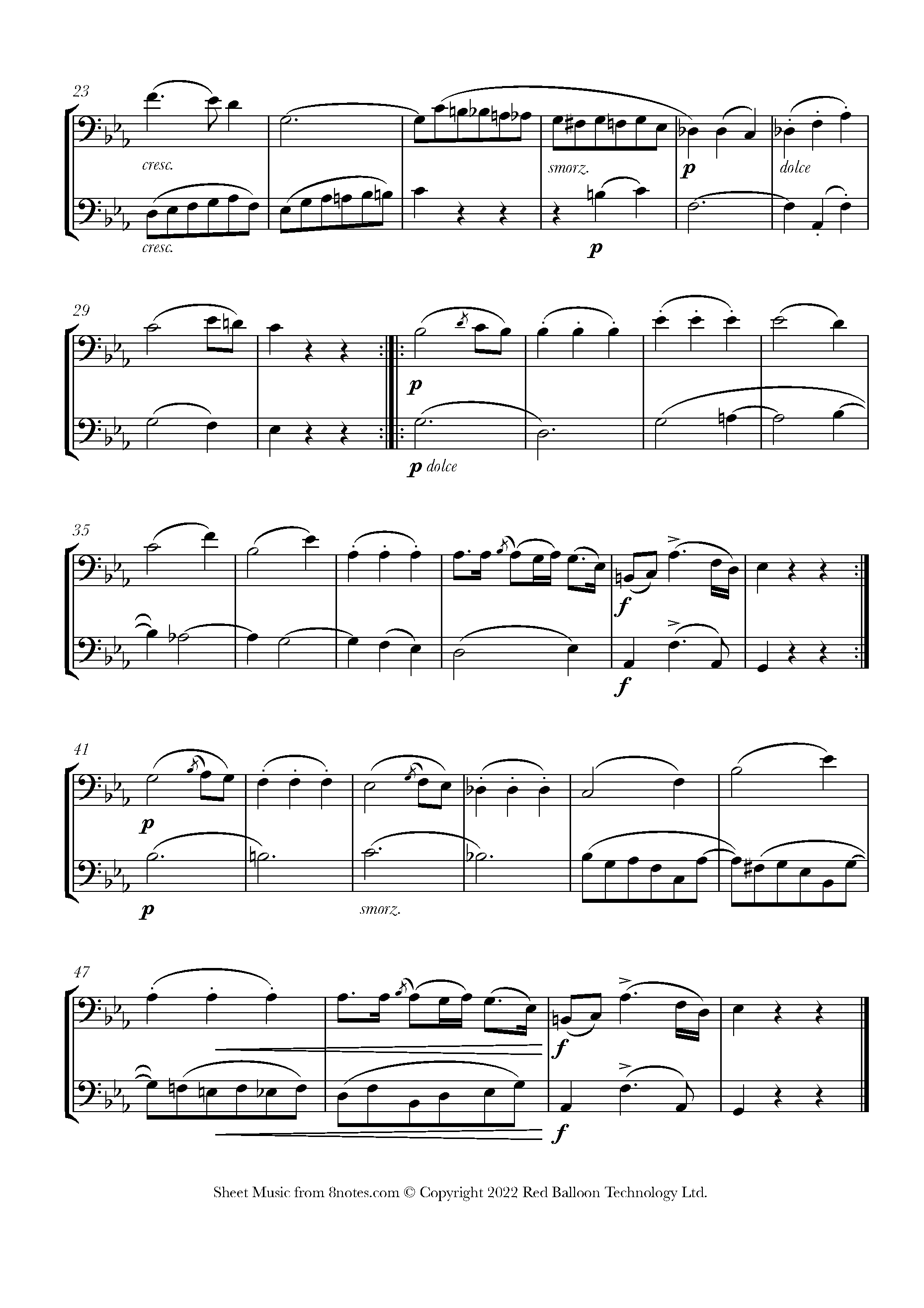 Haydn Three Duets Menuetto 3 Sheet music for Trombone Duet