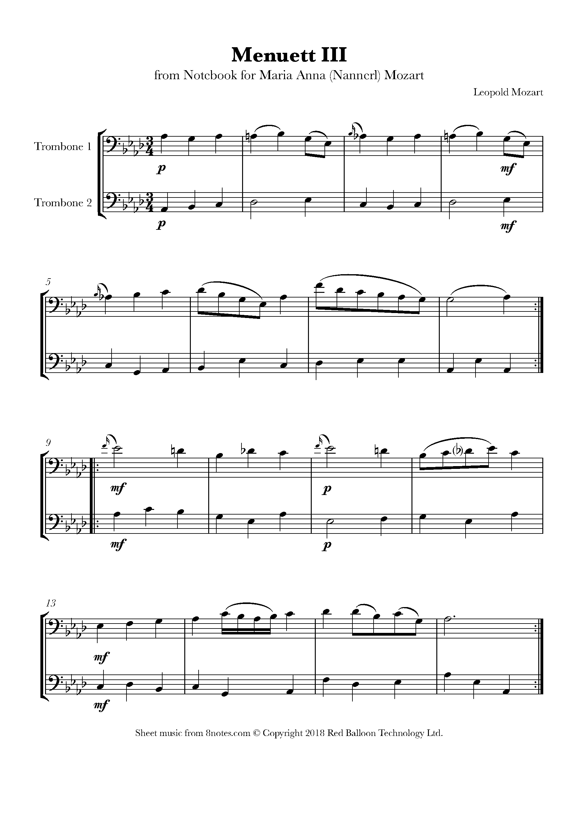 Mozart Menuett III from Notebook for Maria Anna (Nannerl) Mozart