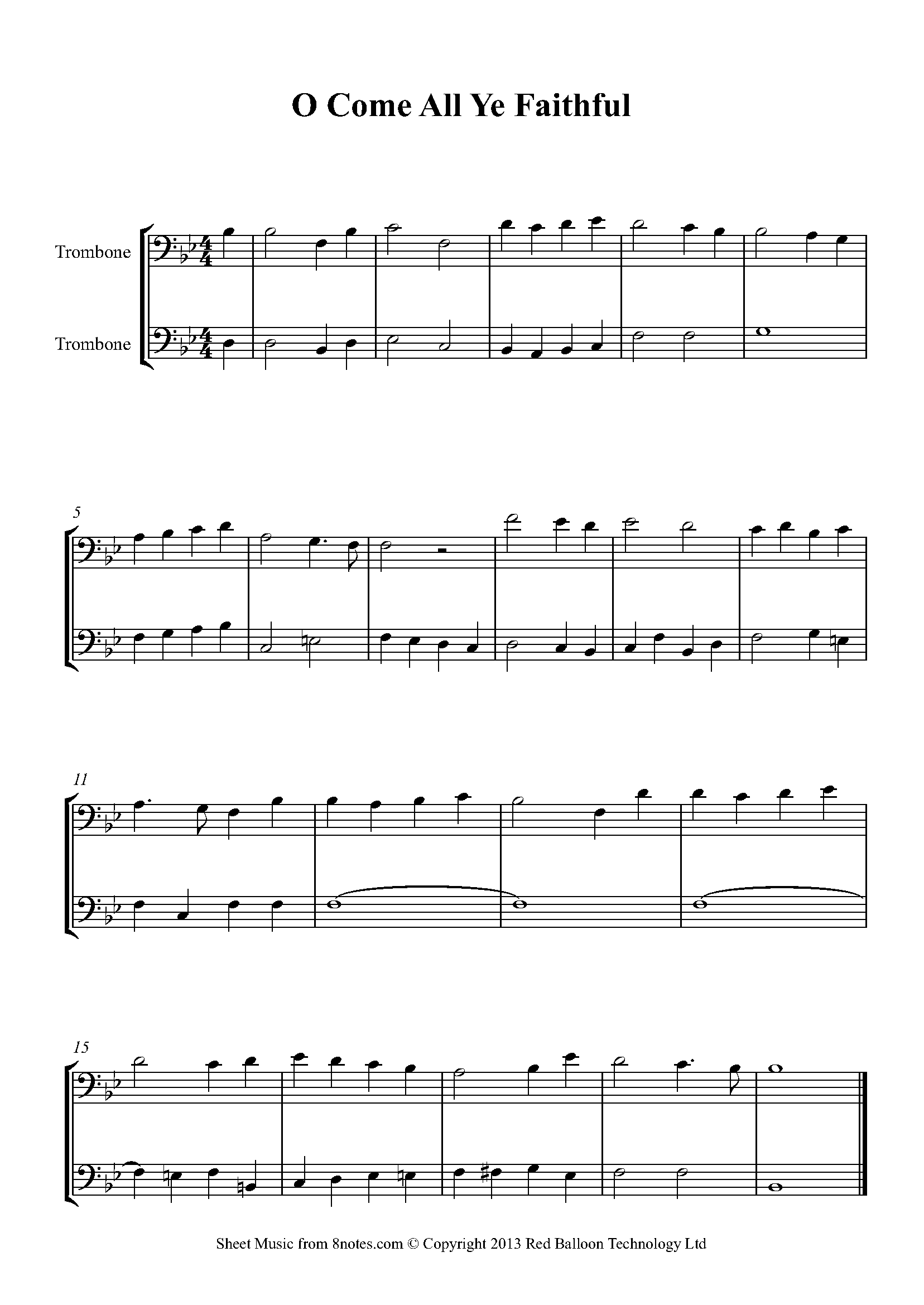 O Come All Ye Faithful Sheet music for Trombone Duet