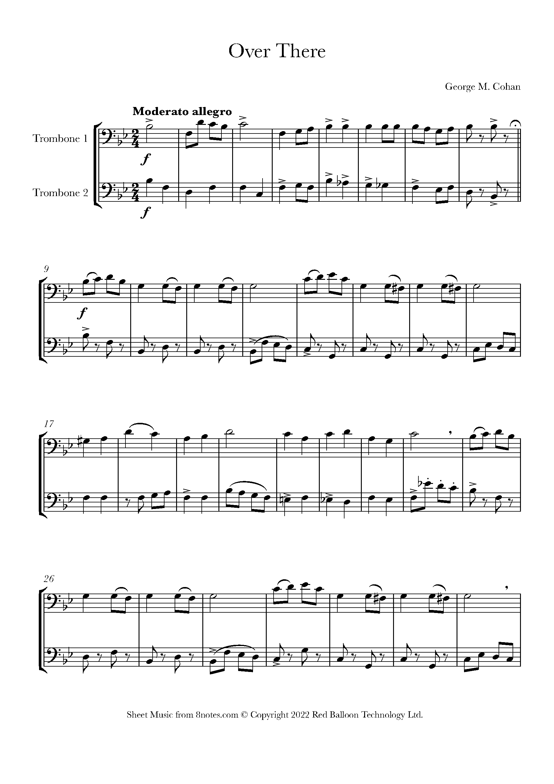 Cohan Over There Sheet music for Trombone Duet