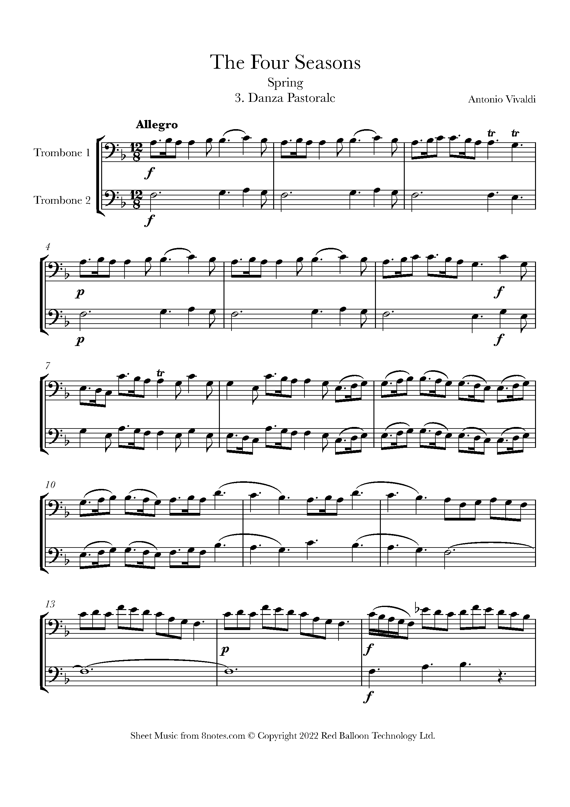 Vivaldi Spring from the Four Seasons, 3. Danza Pastorale Sheet music
