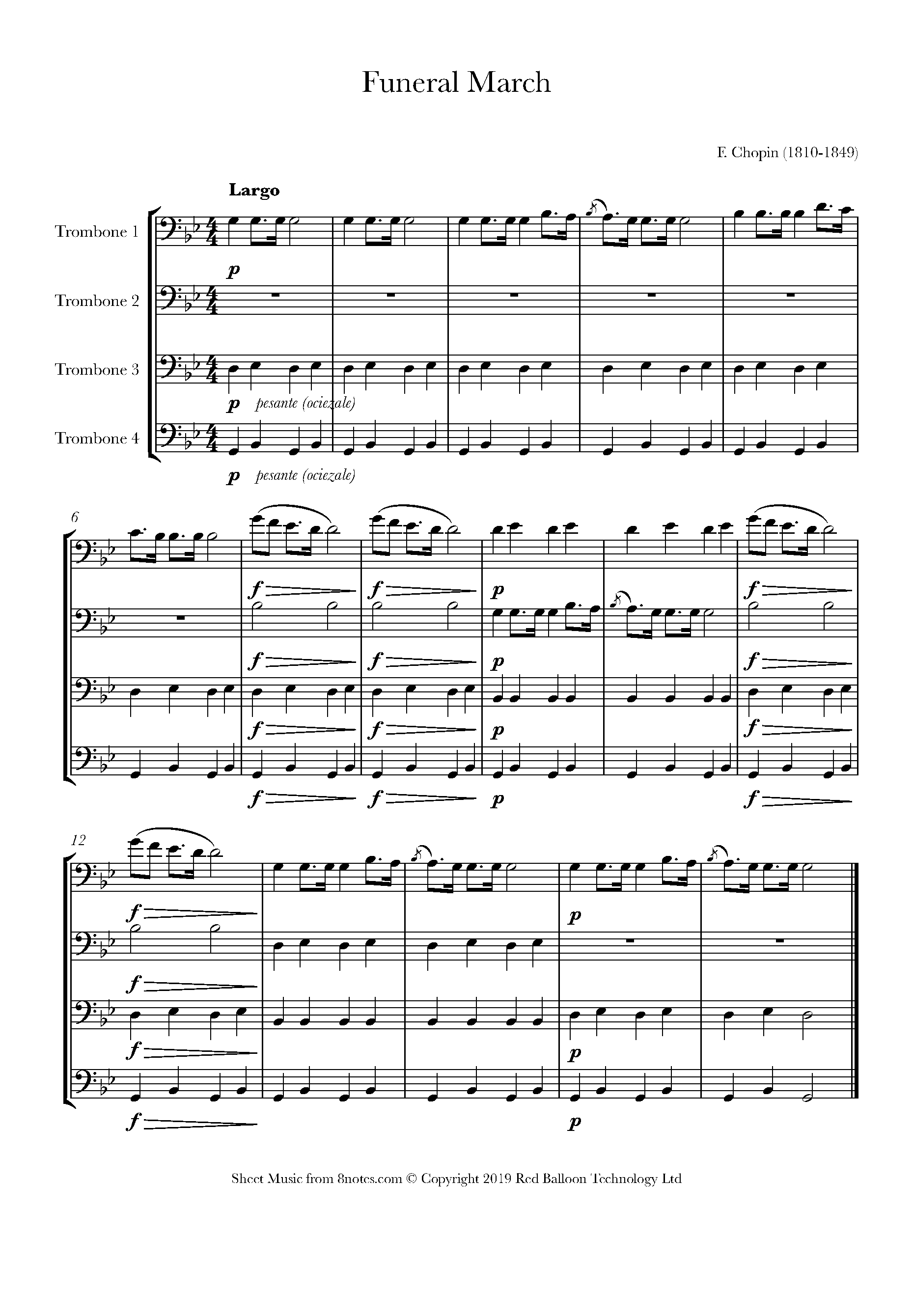 Chopin Funeral March Sheet music for Trombone Quartet