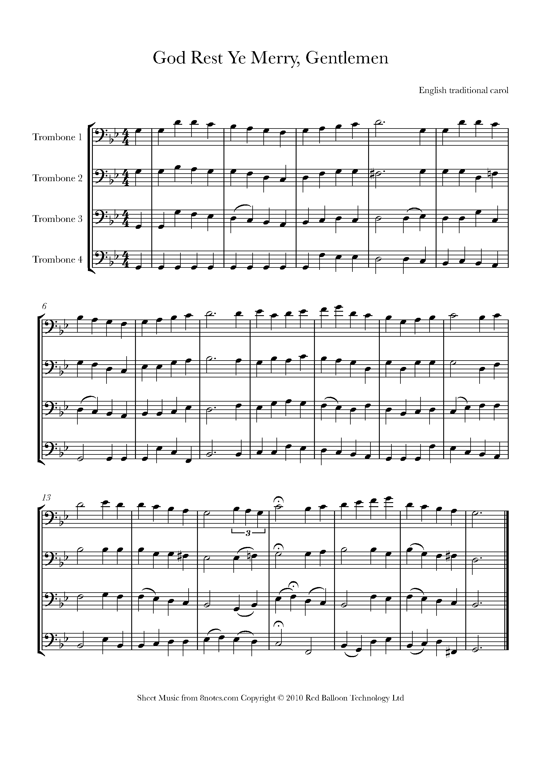 God rest ye merry gentlemen Sheet music for Trombone Quartet