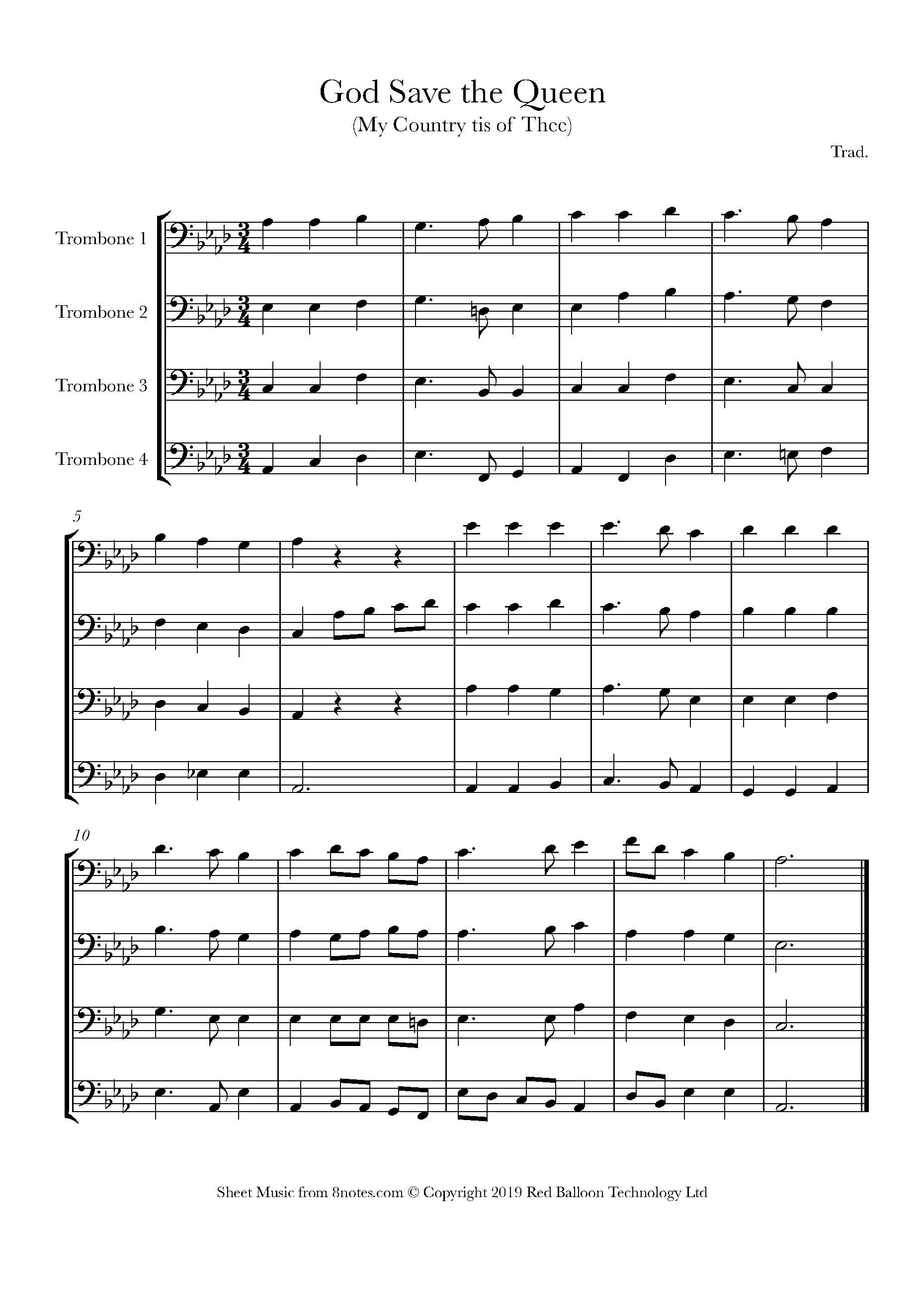 God Save the Queen (British National Anthem) Sheet music for Trombone