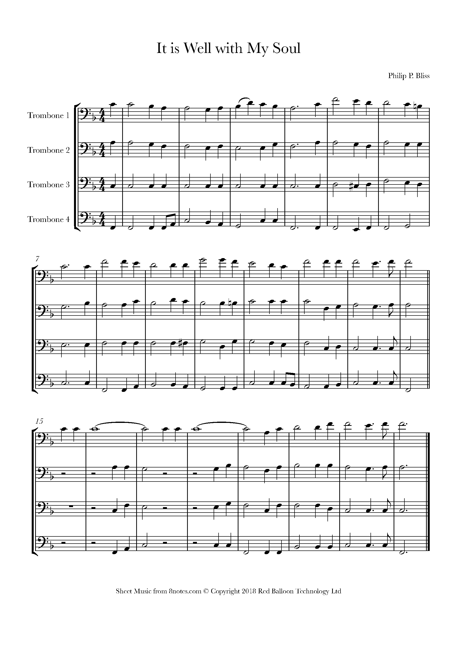 It is Well with My Soul (Philip P. Bliss) Sheet music for Trombone Quartet