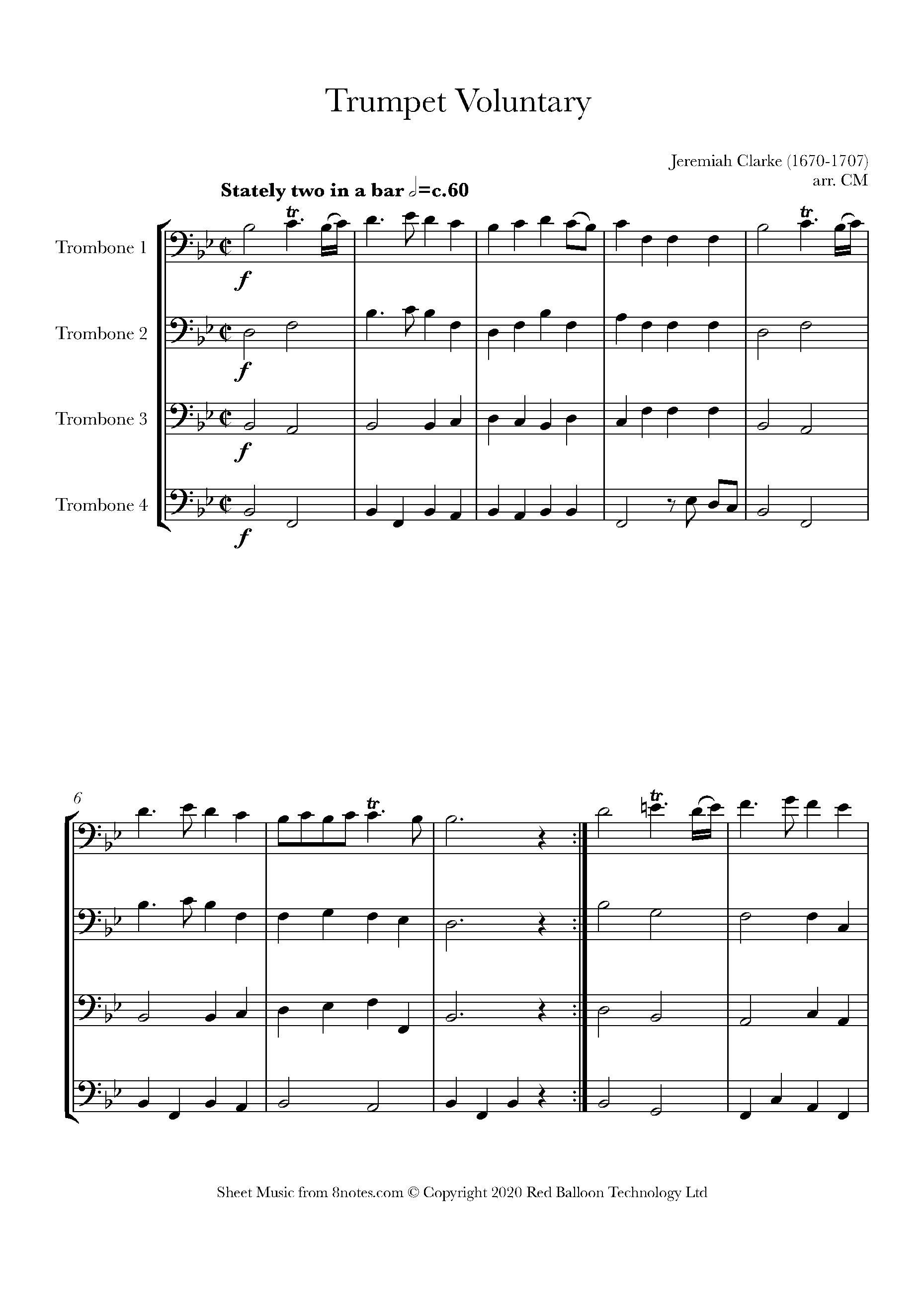 Clarke Trumpet Voluntary Sheet music for Trombone Quartet