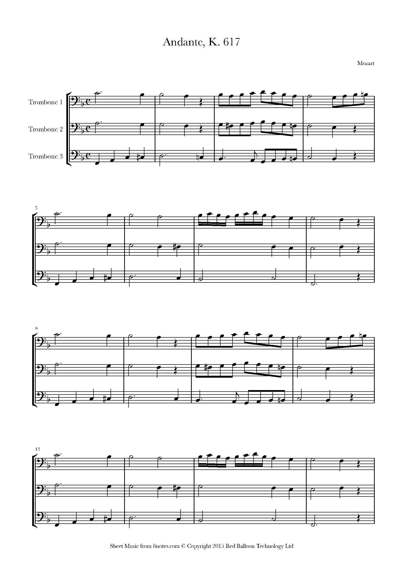 Mozart Andante k617 Sheet music for Trombone Trio