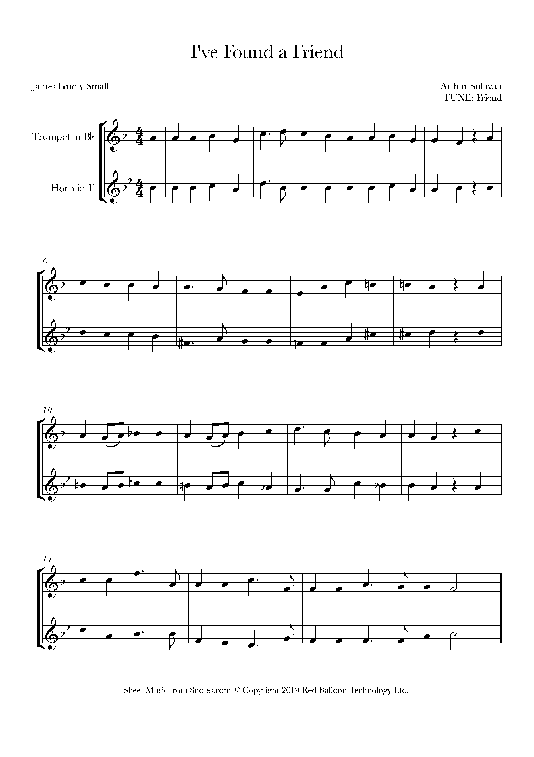 Sullivan I've Found a Friend Sheet music for TrumpetFrench Horn Duet