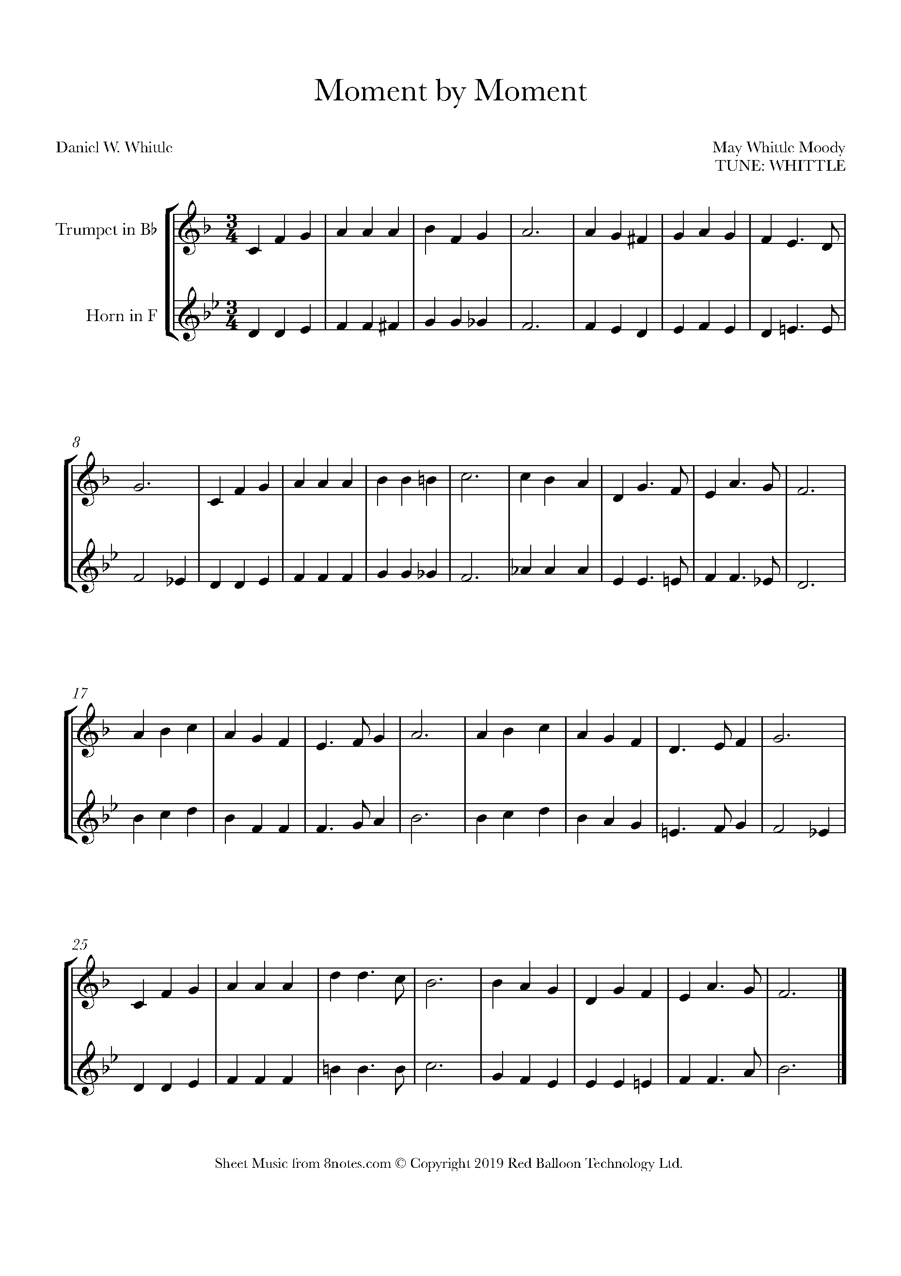 Moment by Moment (Whittle) Sheet music for TrumpetFrench Horn Duet