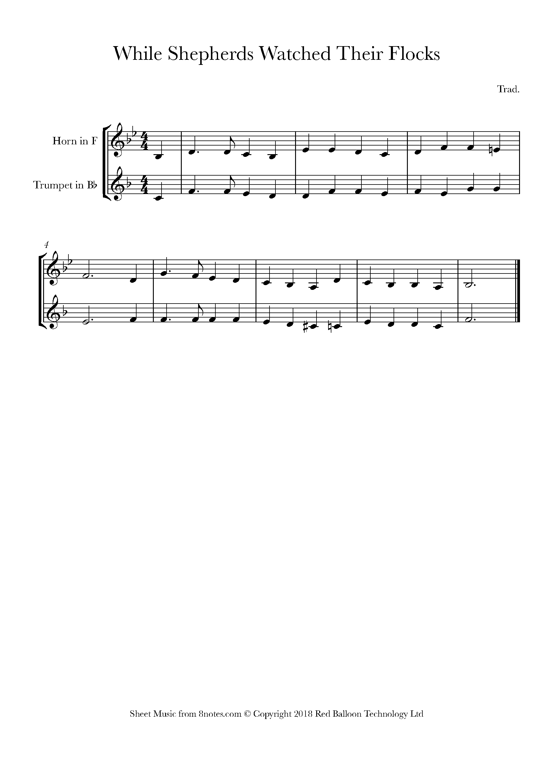 While Shepherds Watched Their Flocks Sheet music for TrumpetFrench