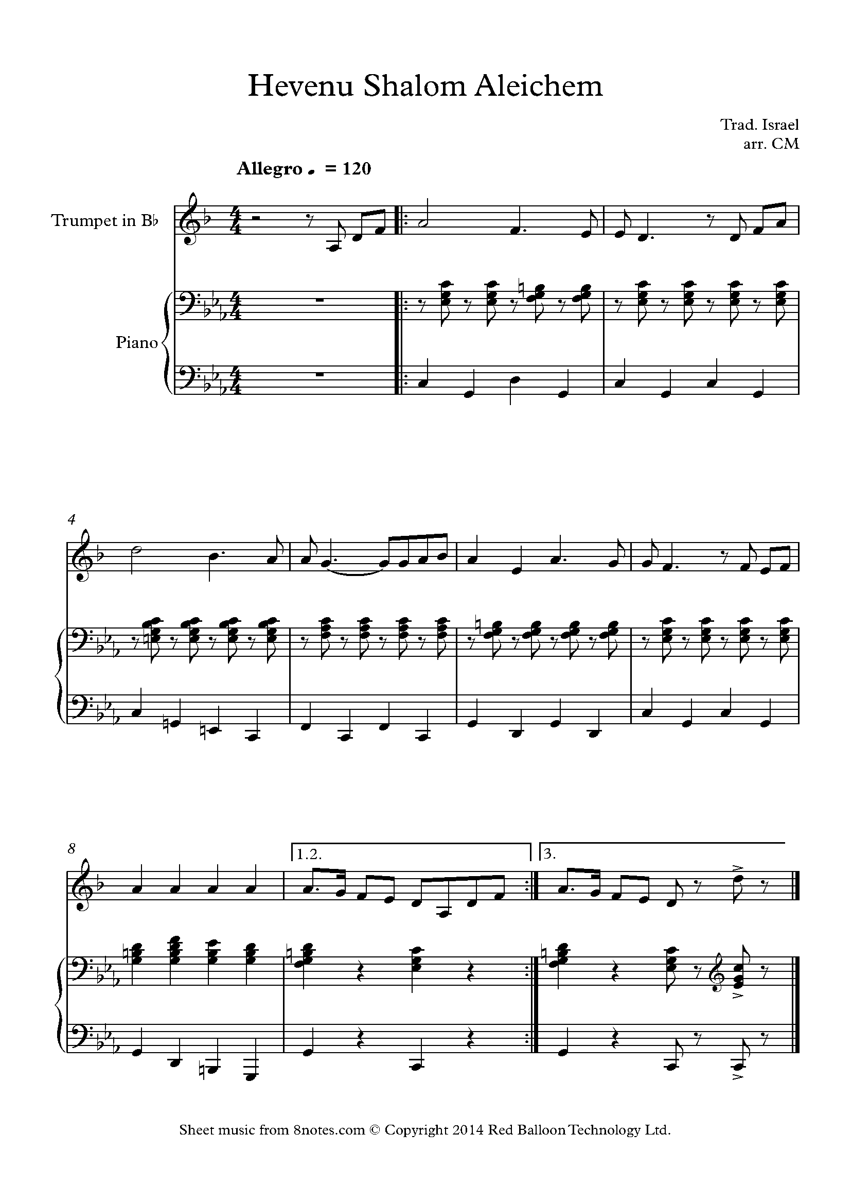Hevenu Shalom Aleichem (Israeli Traditional) Sheet music for Trumpet Hevenu Shalom Aleichem (Israeli Traditional) Sheet music for Trumpet