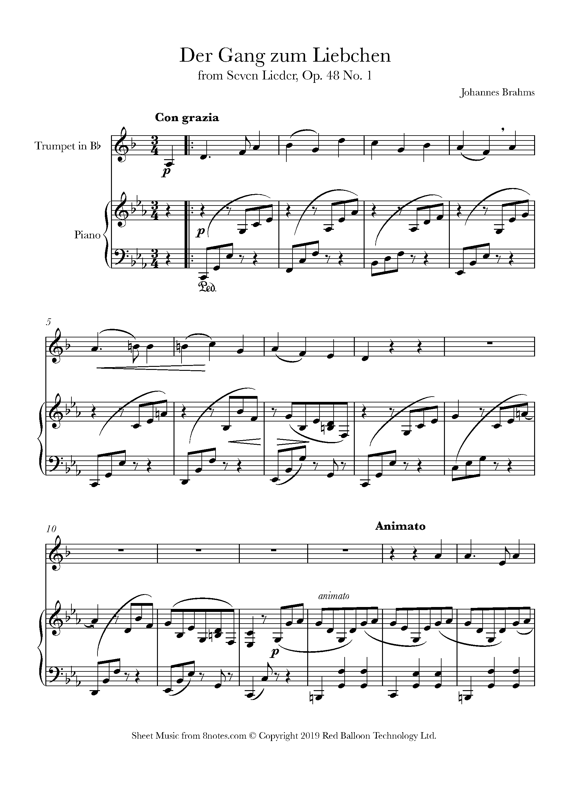 Brahms Der Gang zum Liebchen, Seven Lieder, Op. 48 No. 1 Sheet music