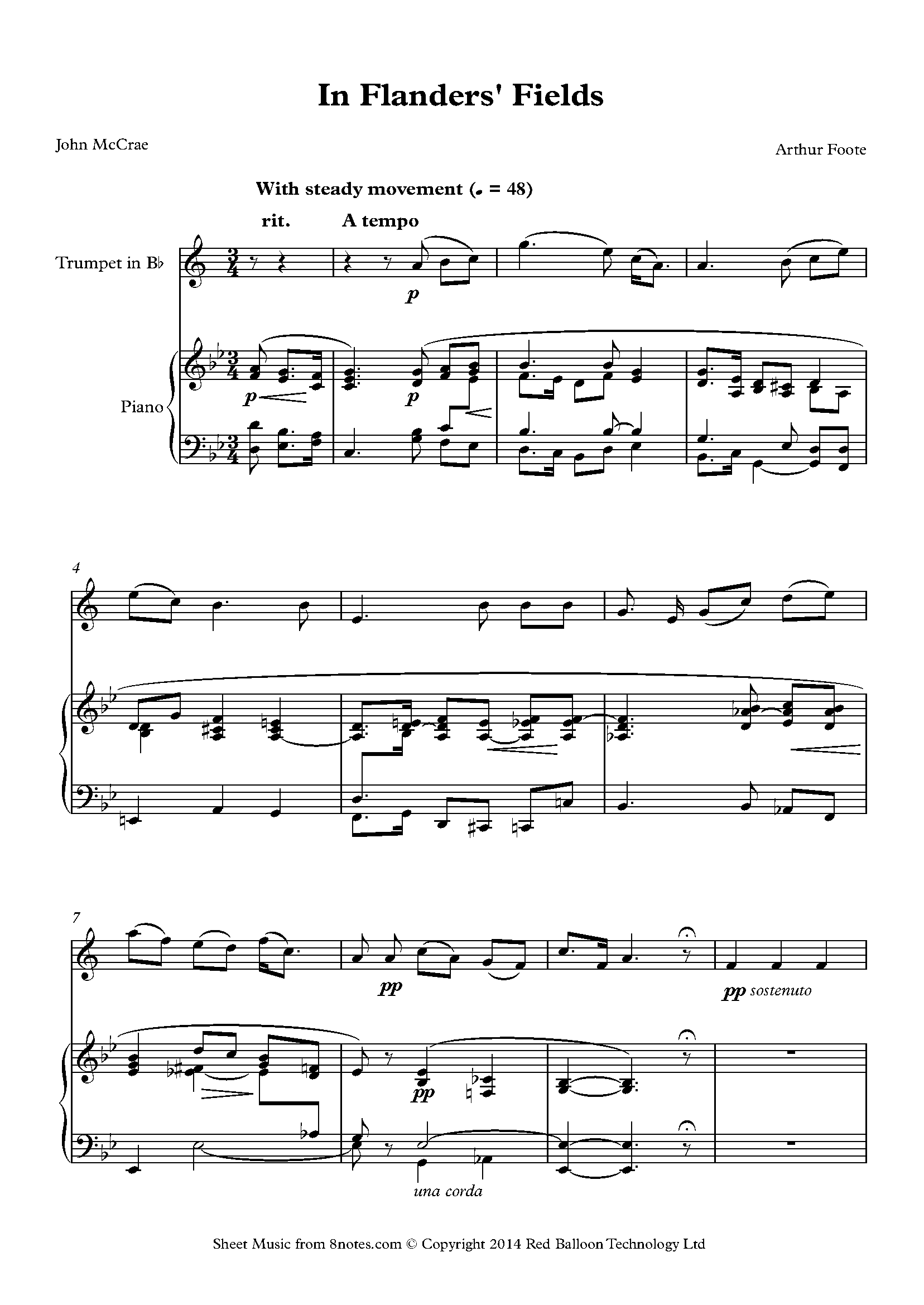 Foote In Flanders Fields Sheet Music For Trumpet 8notes Com
