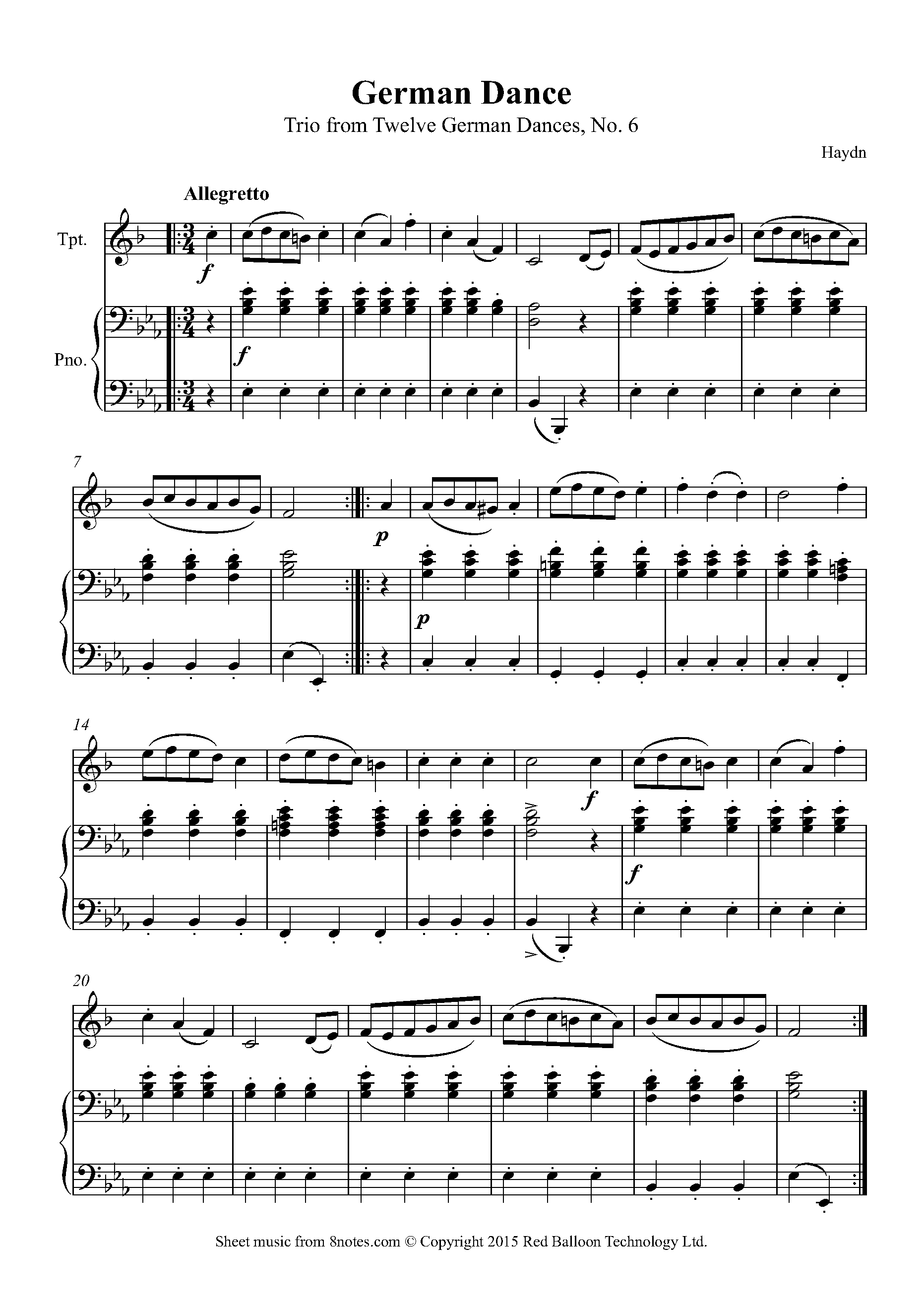 Haydn Trio from Twelve German Dances, No. 6 Sheet music for Trumpet