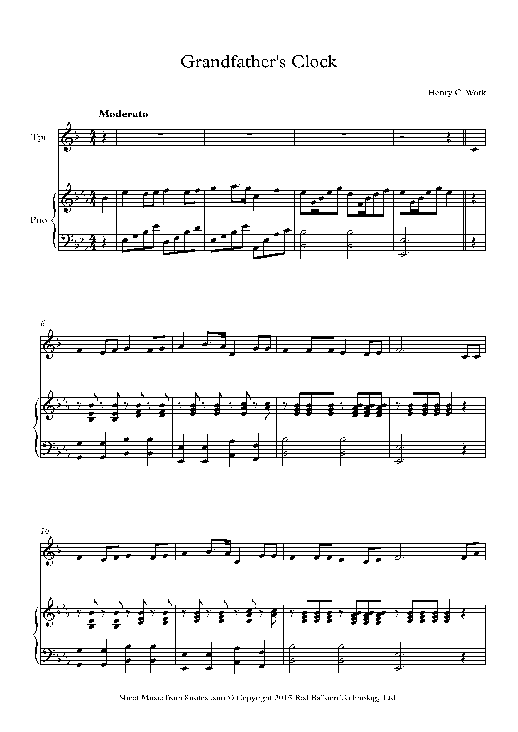 Henry C. Work My Grandfather's Clock Sheet music for Trumpet