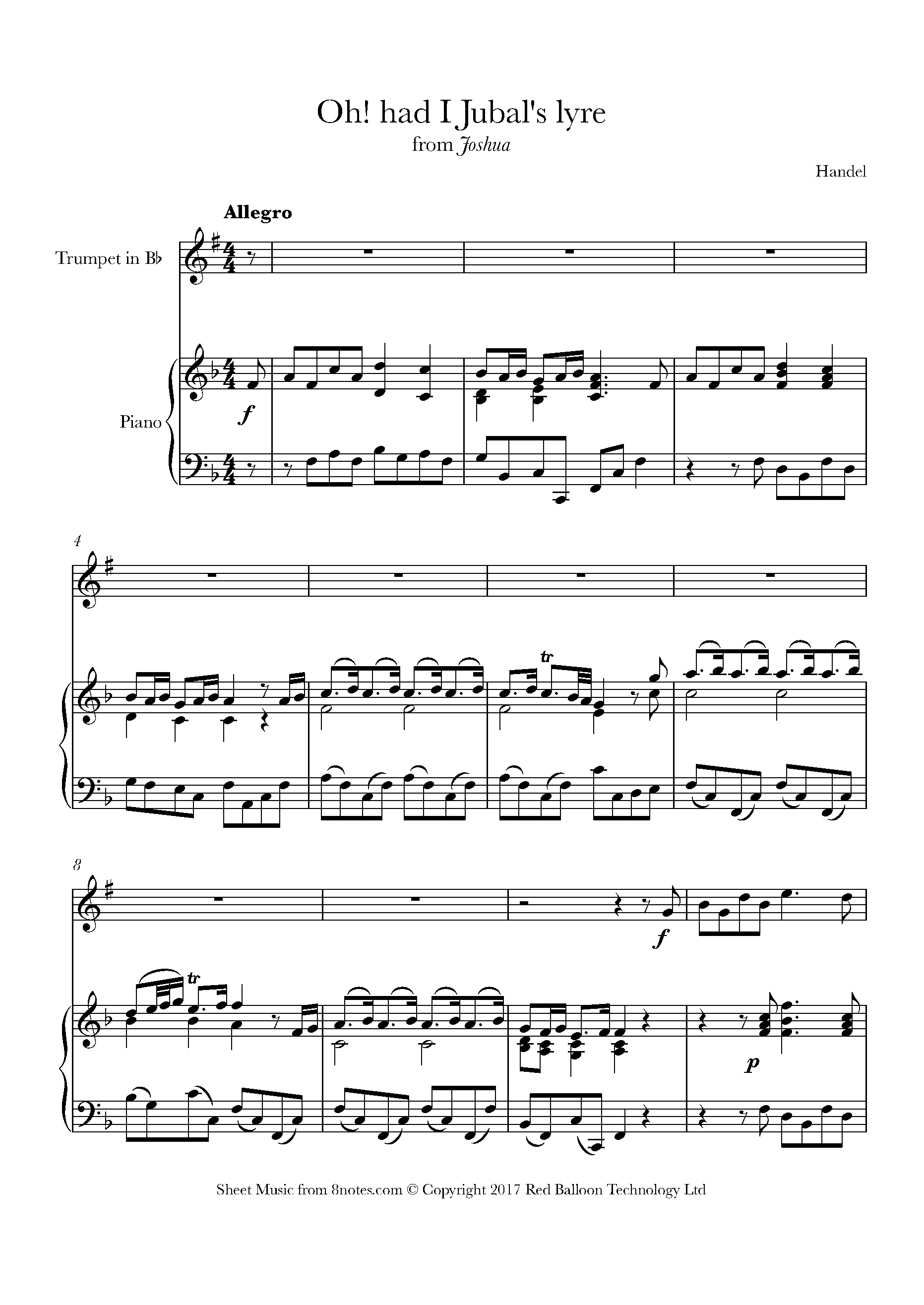 Handel Oh! had I Jubal's lyre (from Joshua) Sheet music for Trumpet